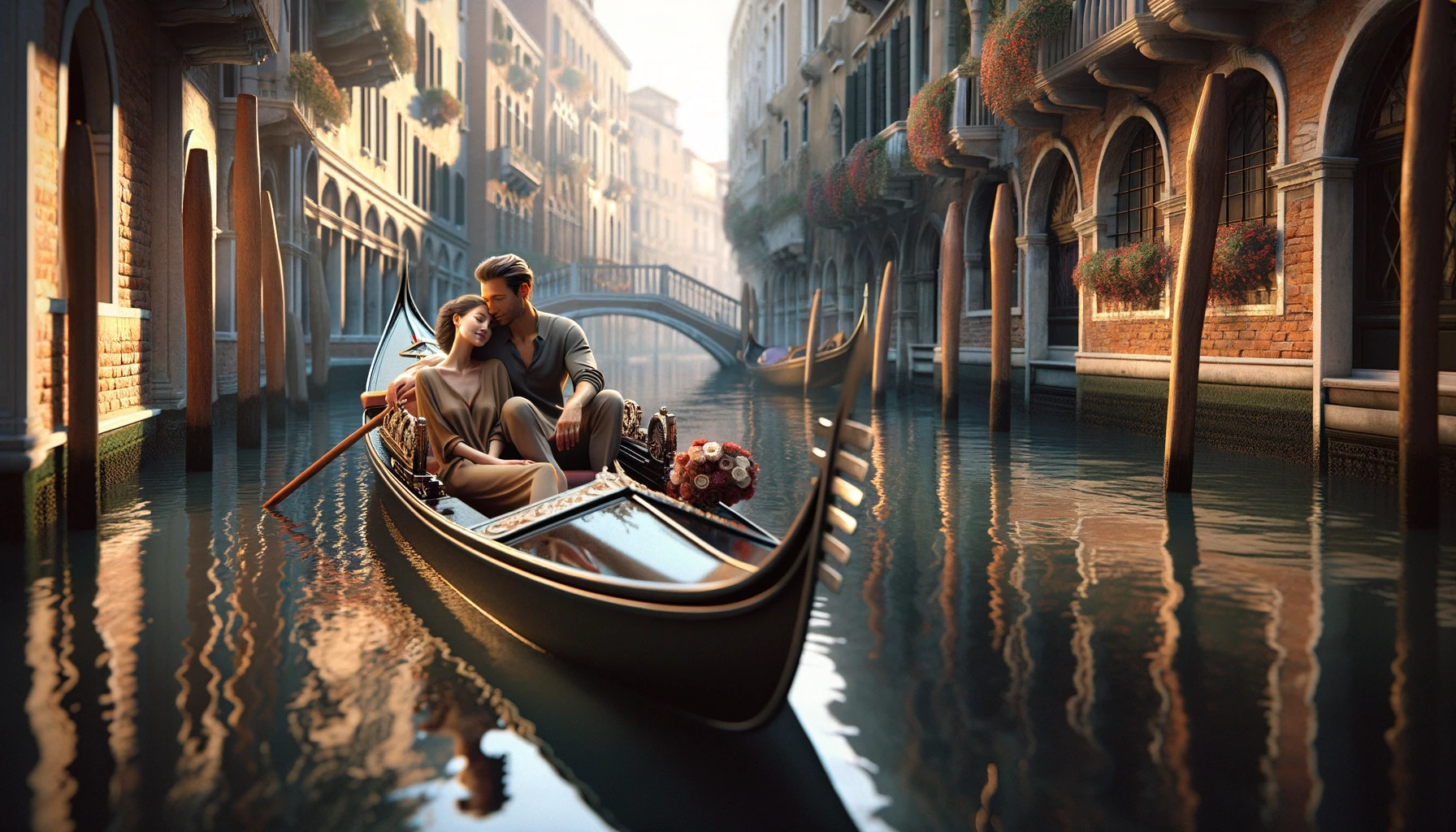 DALL·E 2024-01-09 10.31.59 - A photorealistic image of a couple on a romantic gondola ride through the canals of Venice. The couple is depicted enjoying their intimate moment, wit.png