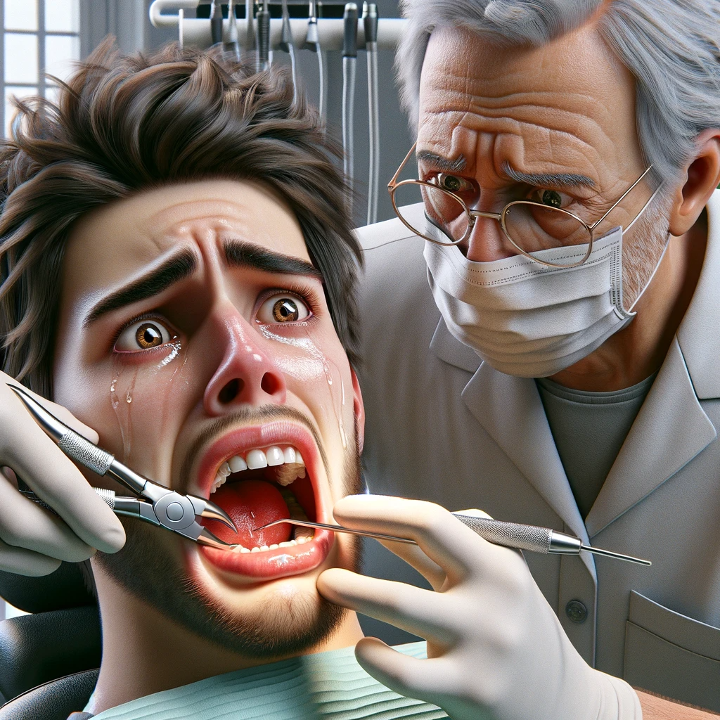 DALL·E 2024-01-04 21.29.11 - A photorealistic image of a scared young man getting a tooth pulled with a pair of pliers at the dentist's office. The young man's face shows a mixtur.png