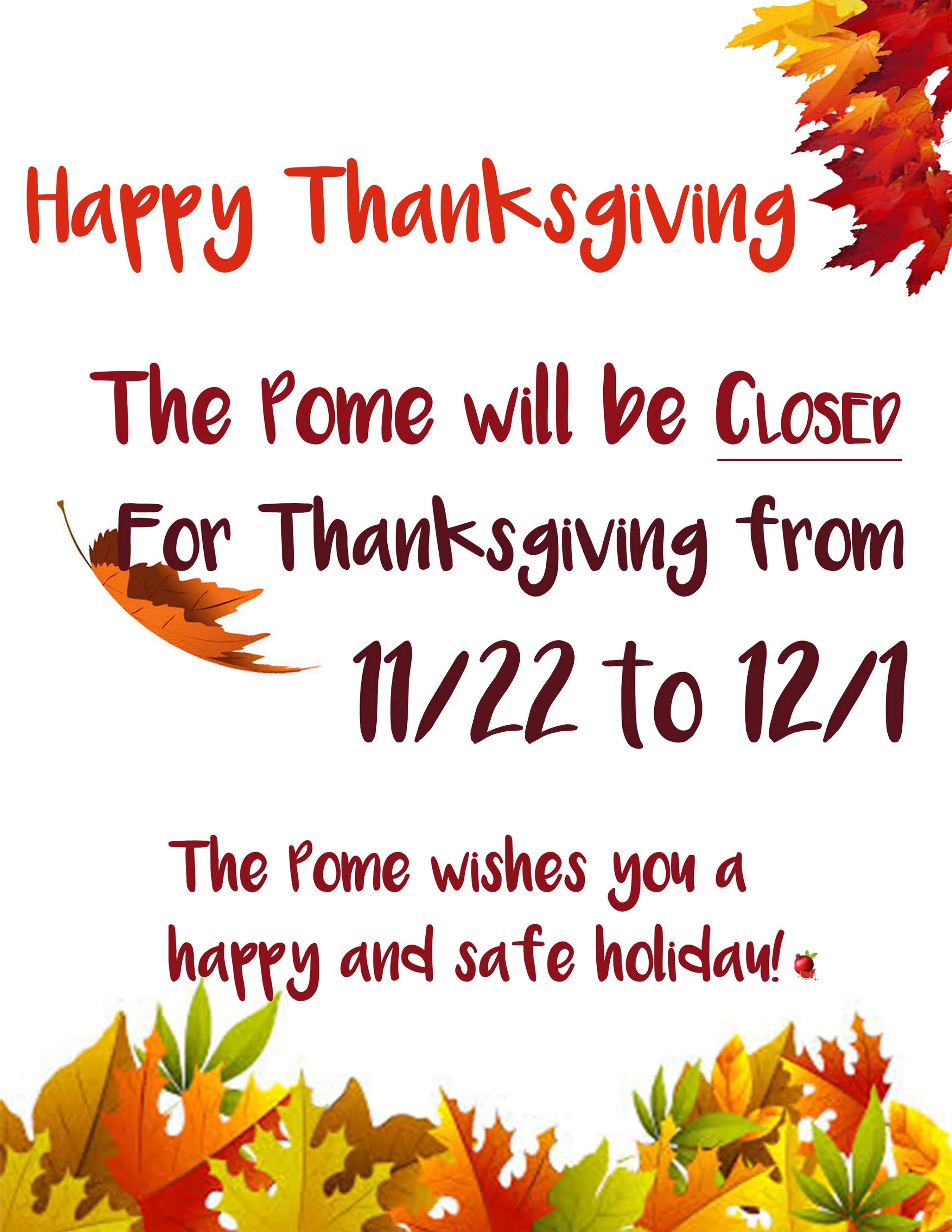 Closed on Holiday Reminder 