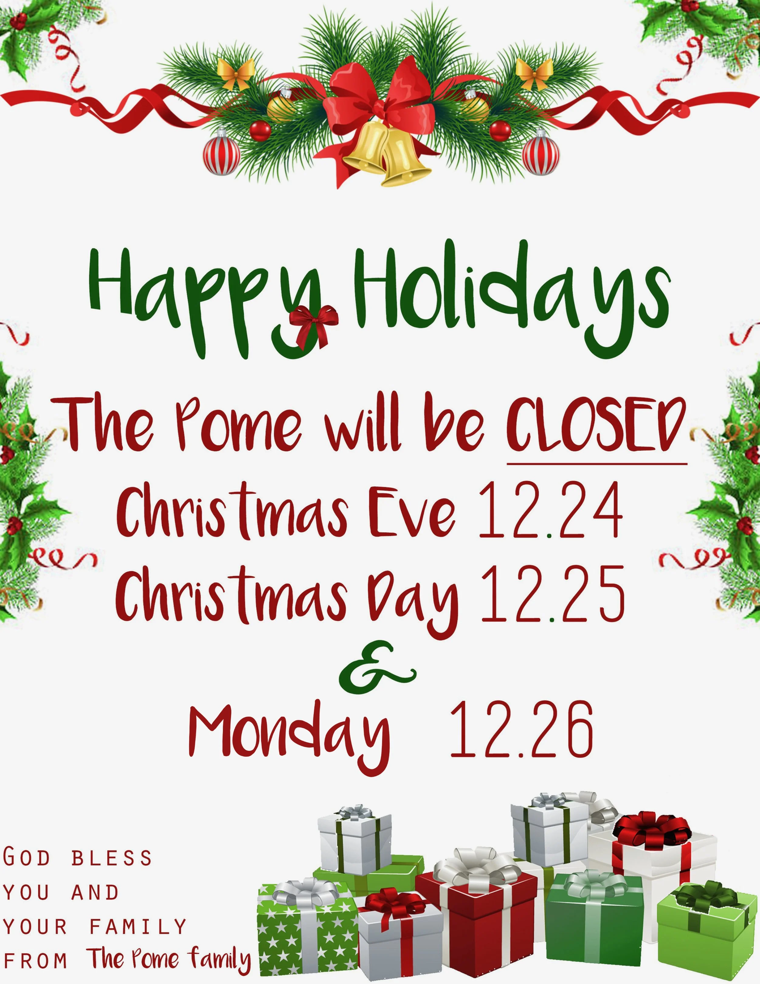 Christmas Holiday Schedule Reminder
