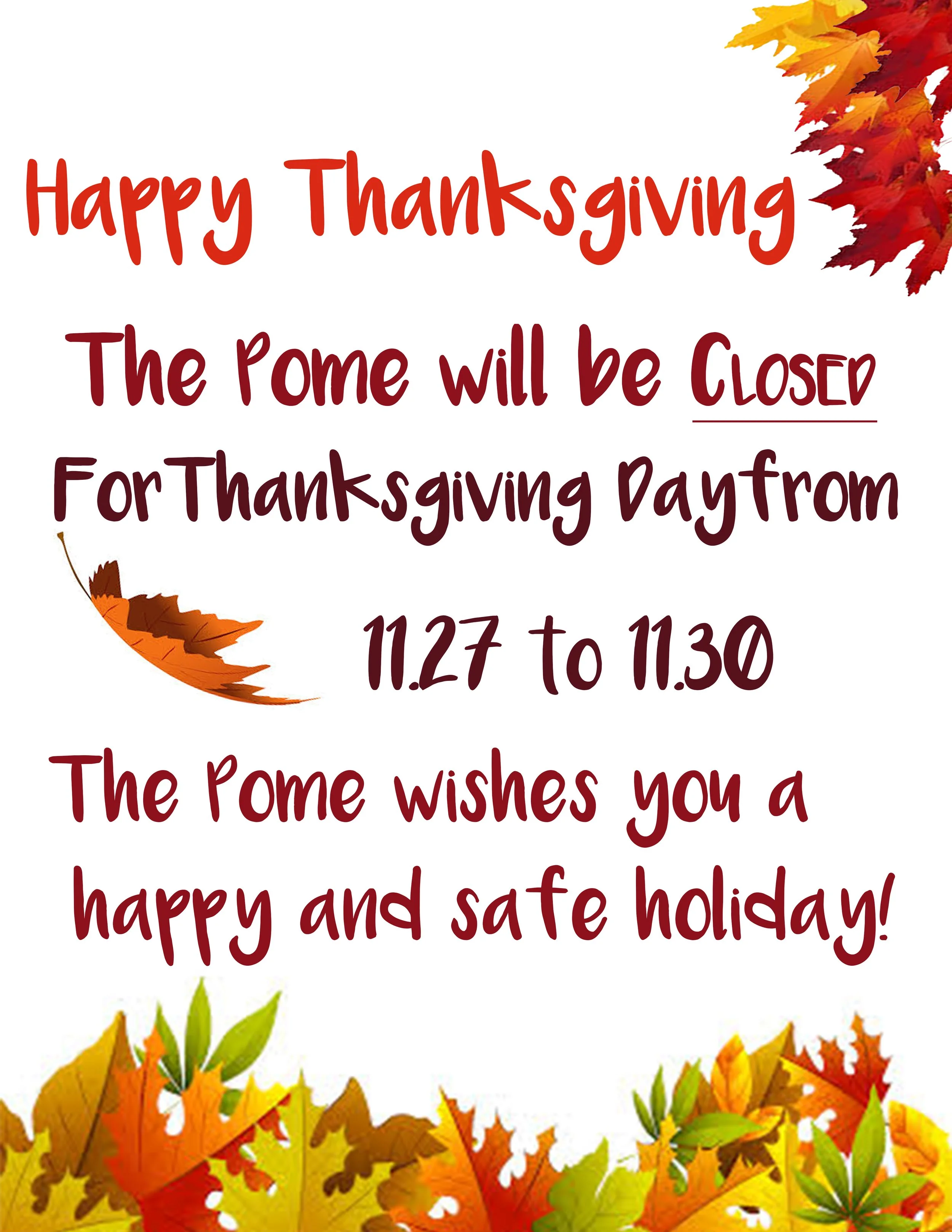 Closed on Holiday Reminder!