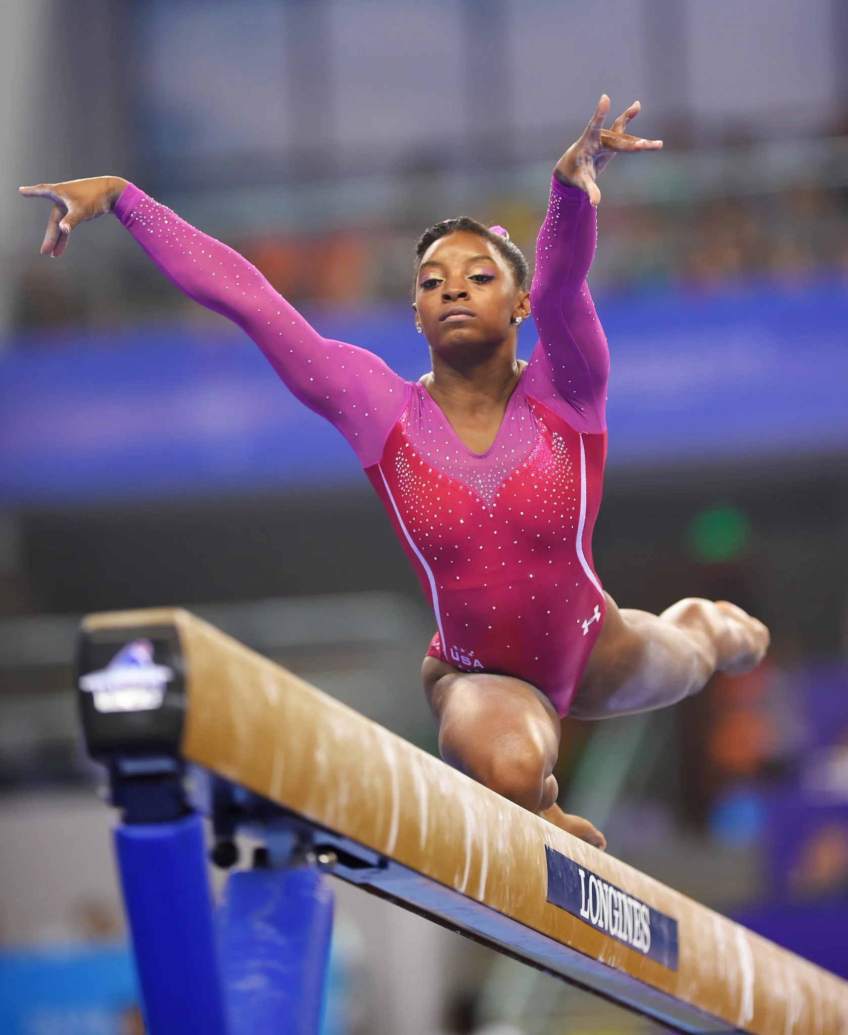Simone Biles on the beam. (Photo World Gymnastics Championships)