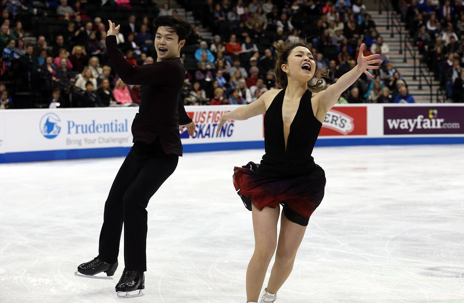 Maia and Alex Shibutani exult on the way to their first U.S. title. (U.S. Figure Skating / Jay Adeff)