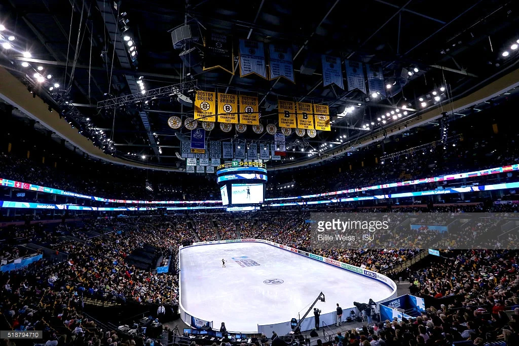 The sellout crowd at TD Garden Saturday for the women's final at the World Figure Skating Championhips. (Billie Weiss / Getty Images)