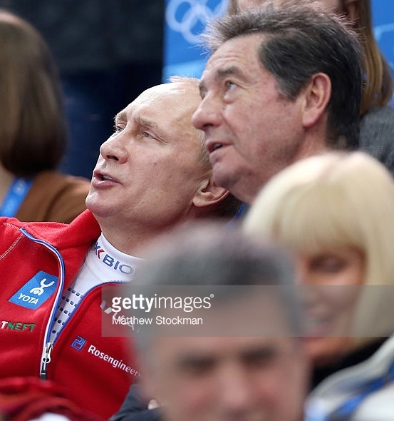 Russian President Vladimir Putin (left) and Ottavio Cinquanta at the 2014 Sochi Olympics. 