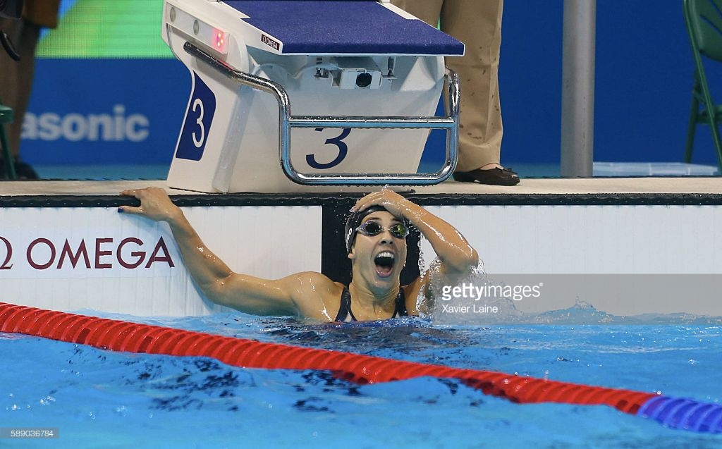 Maya DiRado after her upset win over Hungary's Katinka Hosszu in the 200 backstroke. DiRado had a full set of medal colors in individual events and a second gold in 4 x 200 free relay.