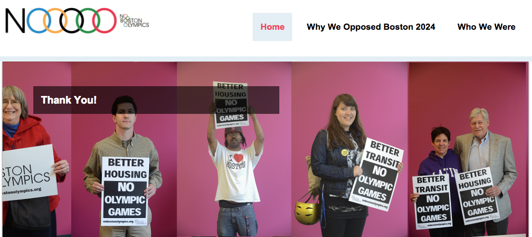 Message on the No Boston Olympic website after its 2024 candidature ended.