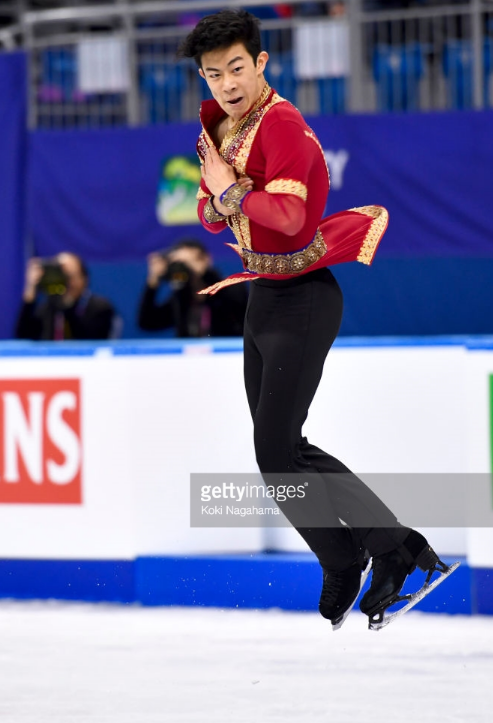 Nathan Chen executing one of the quadruple jumps that have allowed him to leap ahead in figure skating.