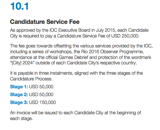 Screenshot from page 46 of an IOC document entitled, " Candidature Process Olympic Games 2024 "