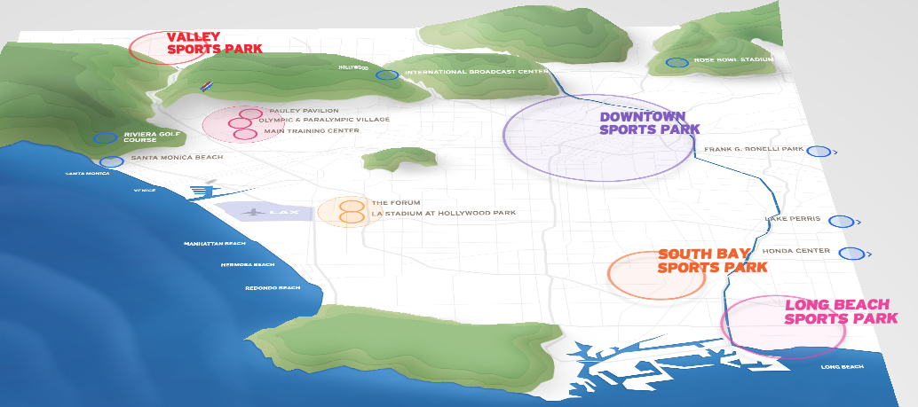 The L.A. venue plan is based on four clusters. (L.A. 2024)