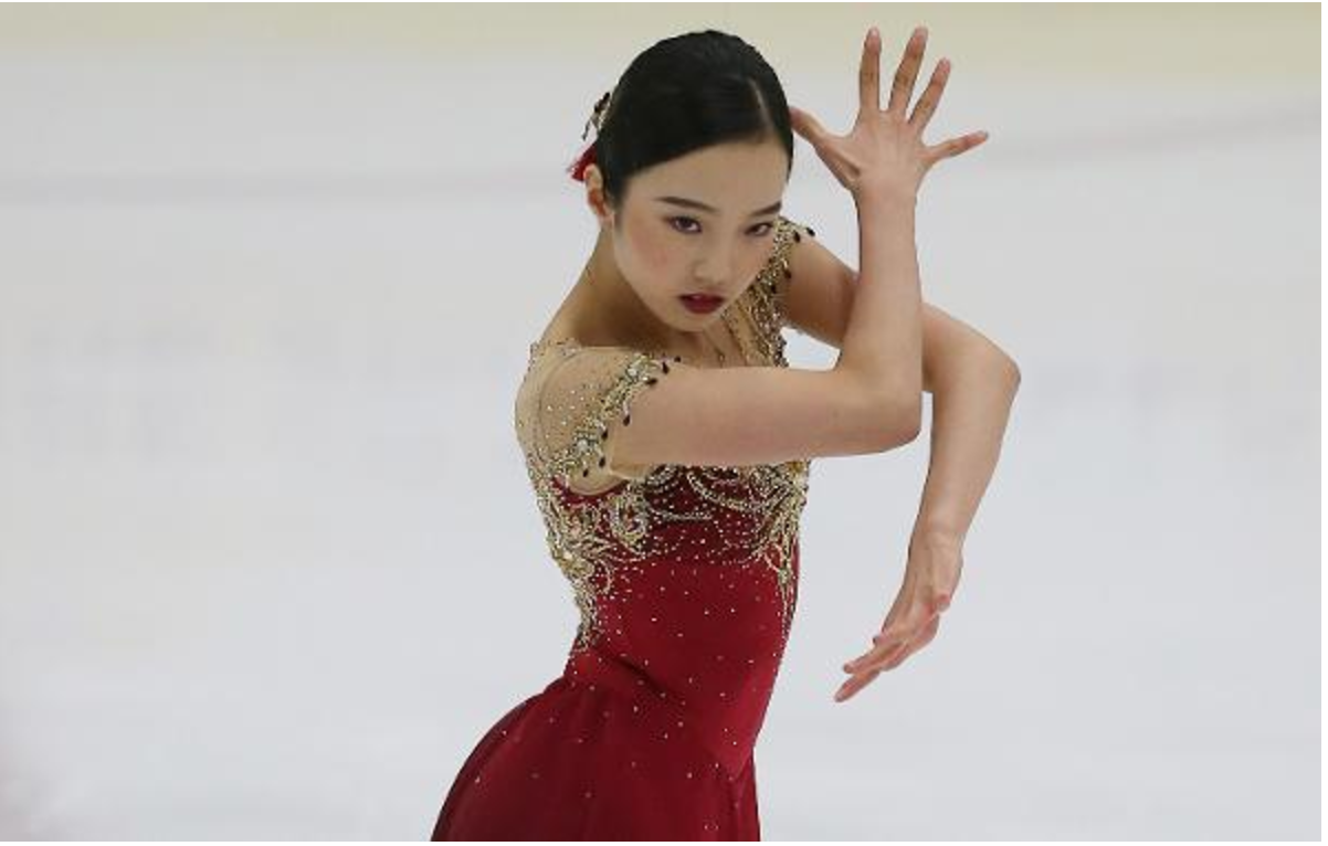 Marin Honda, 16, in her dazzling senior debut at U.S. International Figure Skating Classic. Her 19 elements in two programs all received positive grades. (IceNetwork photo)