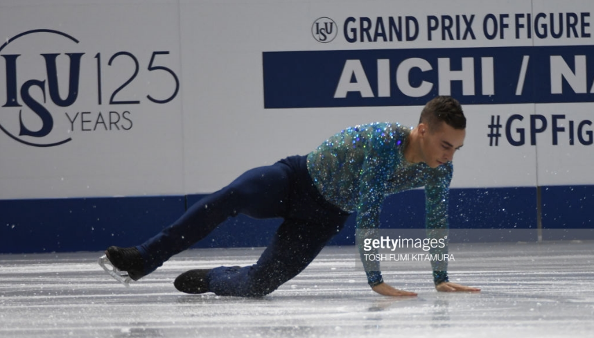 Adam Rippon after his fall on a quadruple lutz in the Grand Prix Final. 