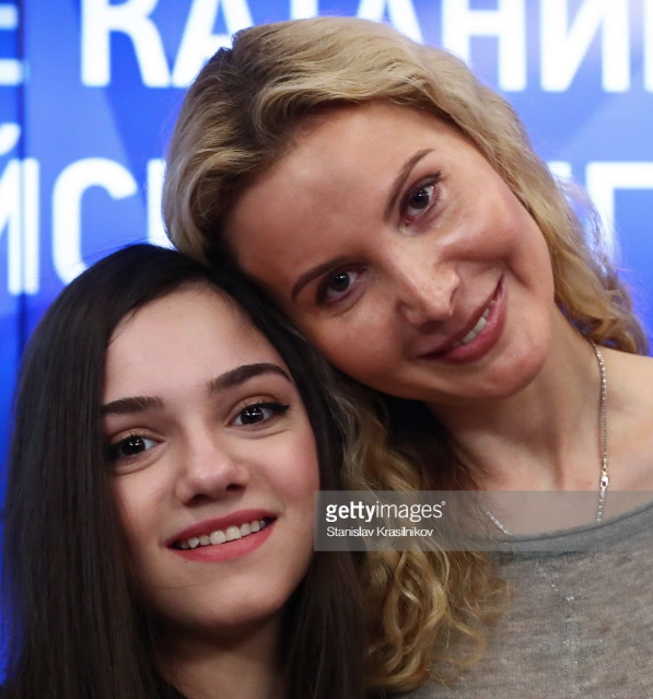 Evgenia Medvedeva (L) and Eteri Tutberidze at Moscow event after the 2018 Olympics.