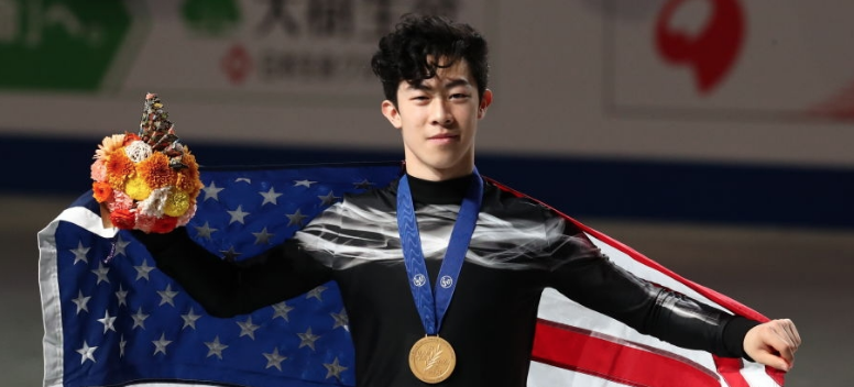 Old Glory, new glory: Nathan Chen became the first U.S. man in 35 years to win consecutive singles titles at the World Figure Skating Championships. (Getty Images)