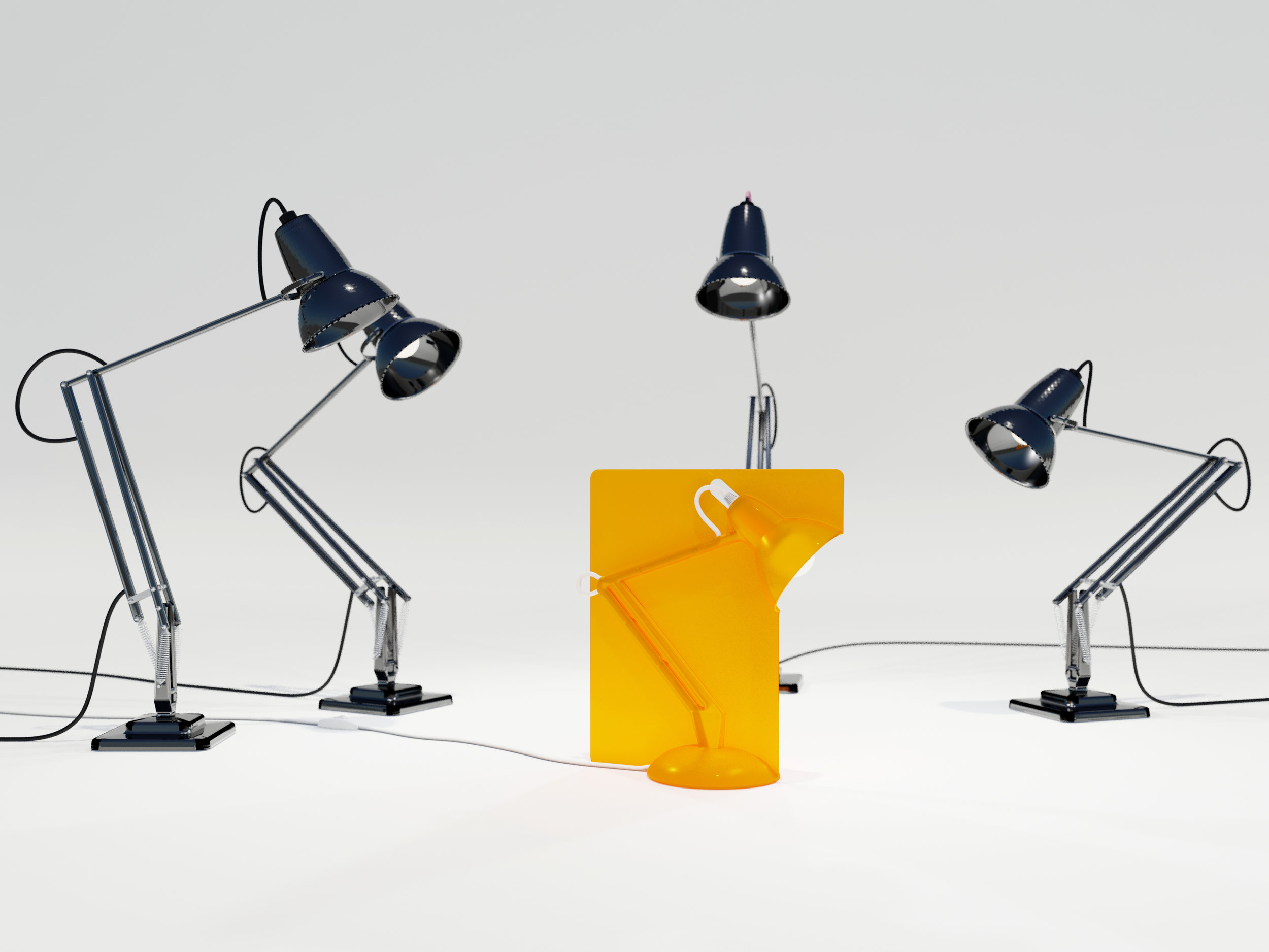 3D Render - Fifty being inspected by the Original 1227 Desk Lamp