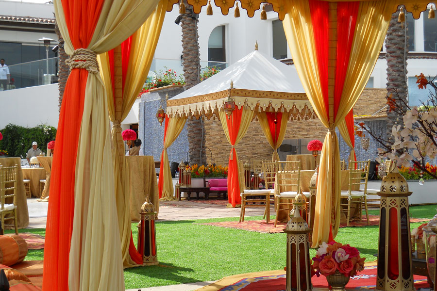 Raj Tents Cream, honey glow and orange pergola lounges wtih lights.jpg
