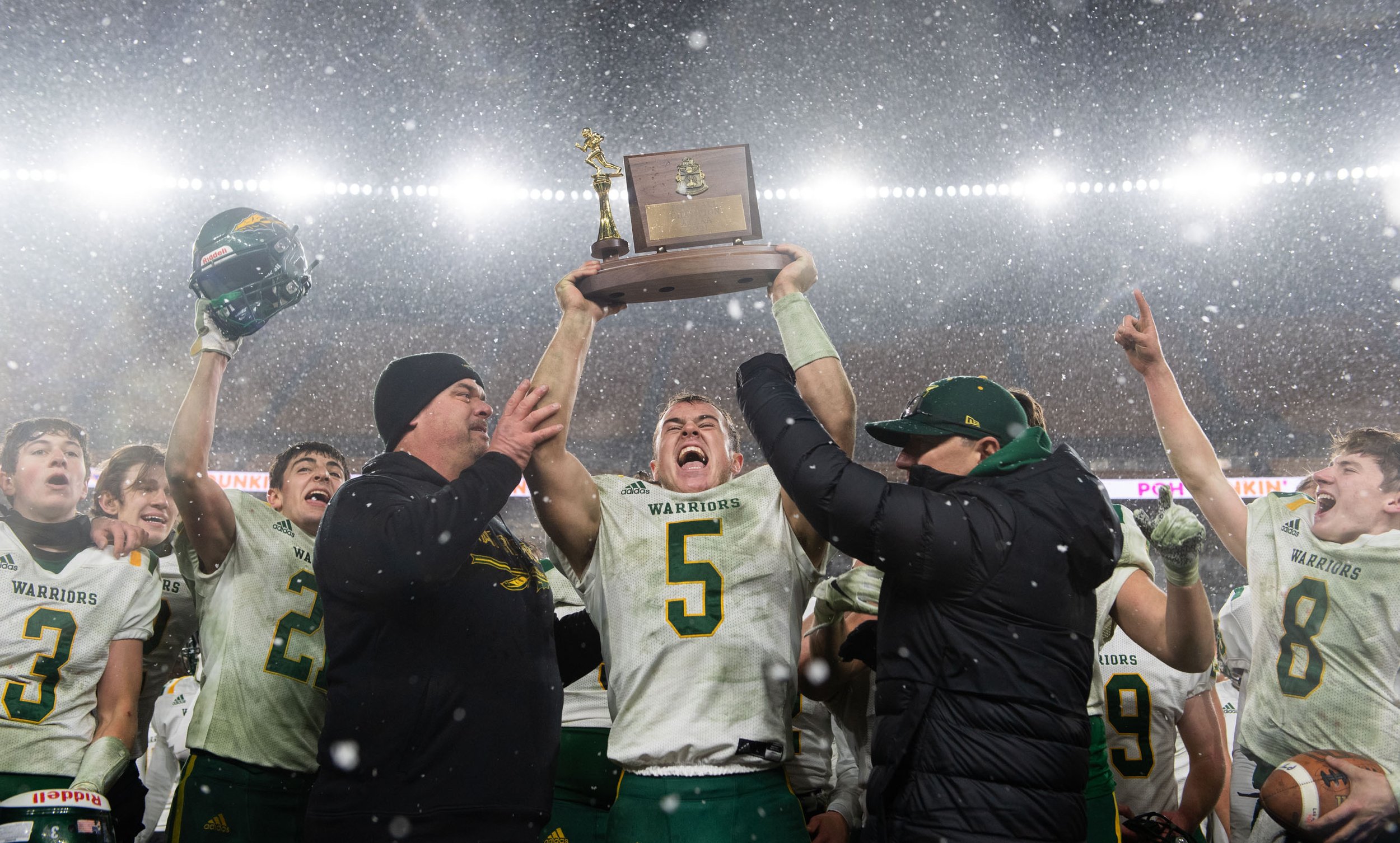  Penn-Trafford celebrates their 24-21 victory against Moon in the 5A WPIAL championship on Saturday, Nov. 27, 2021, at Heinz Field on the North Shore in Pittsburgh. (Emily Matthews/Post-Gazette) 