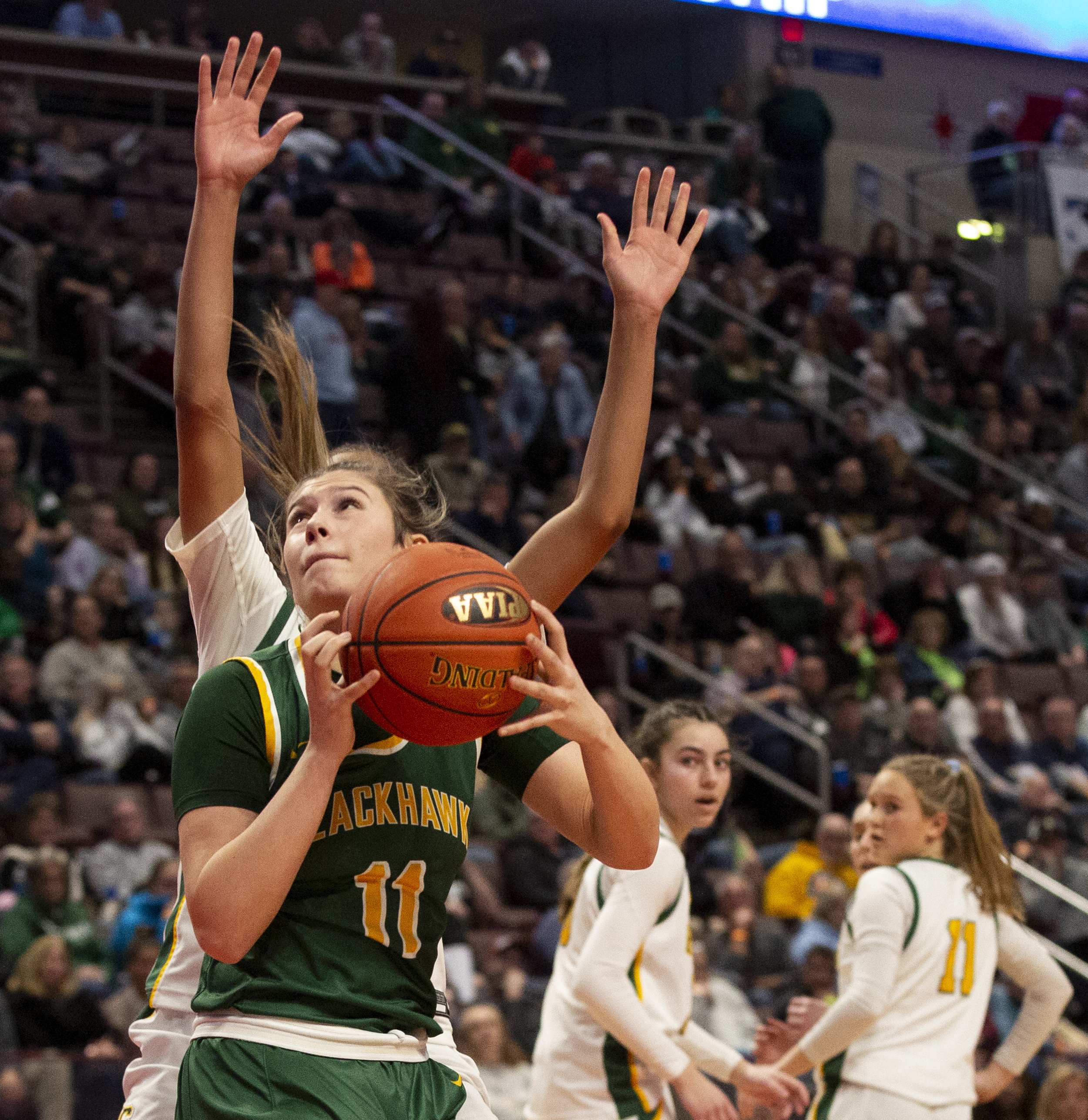  Blackhawk's Alena Fusetti looks to make a basket against Lansdale Catholic in the PIAA 4A championship on Saturday, March 25, 2023, at Giant Center in Hershey, Pa. Blackhawk lost 53-45. (Emily Matthews/Pittsburgh Union Progress) 