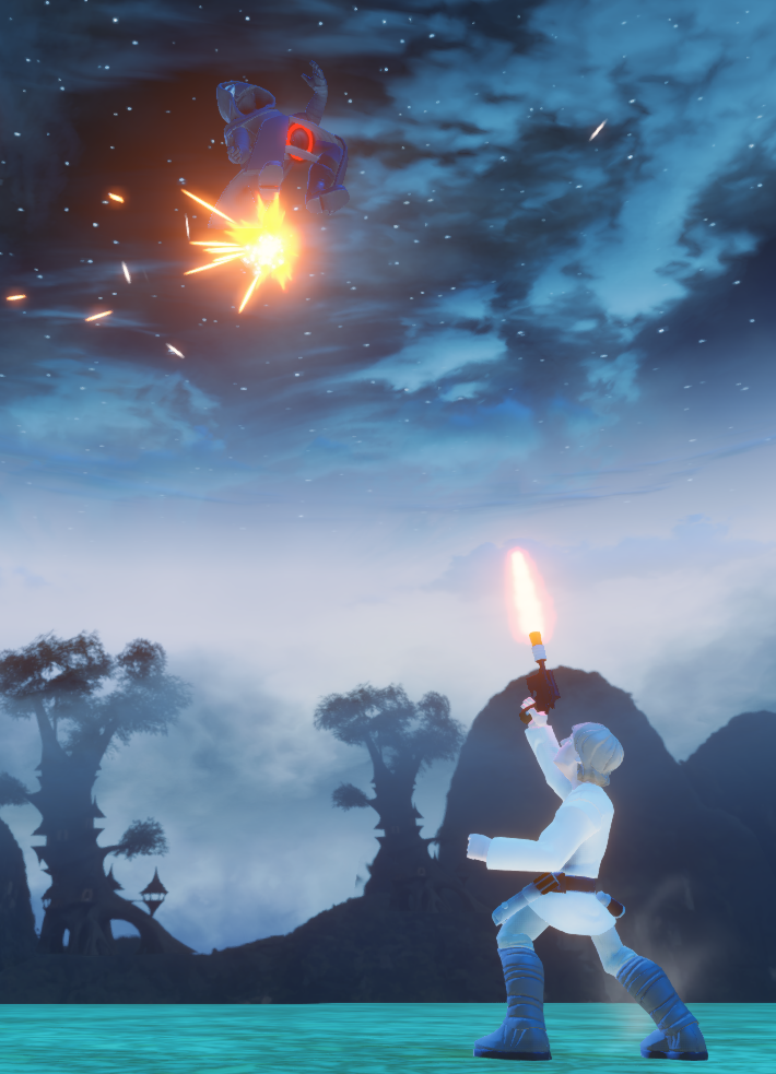 The Launch and Gun mechanic facilitates interplay between melee and ranged mechanics.