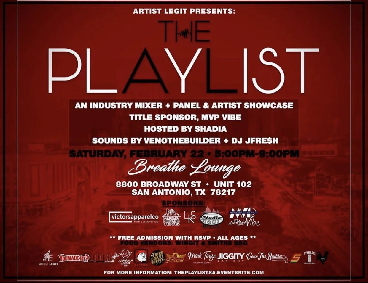 Artist Legit Presents The Playlist: Artist Showcase &amp; Mixer 2/22
