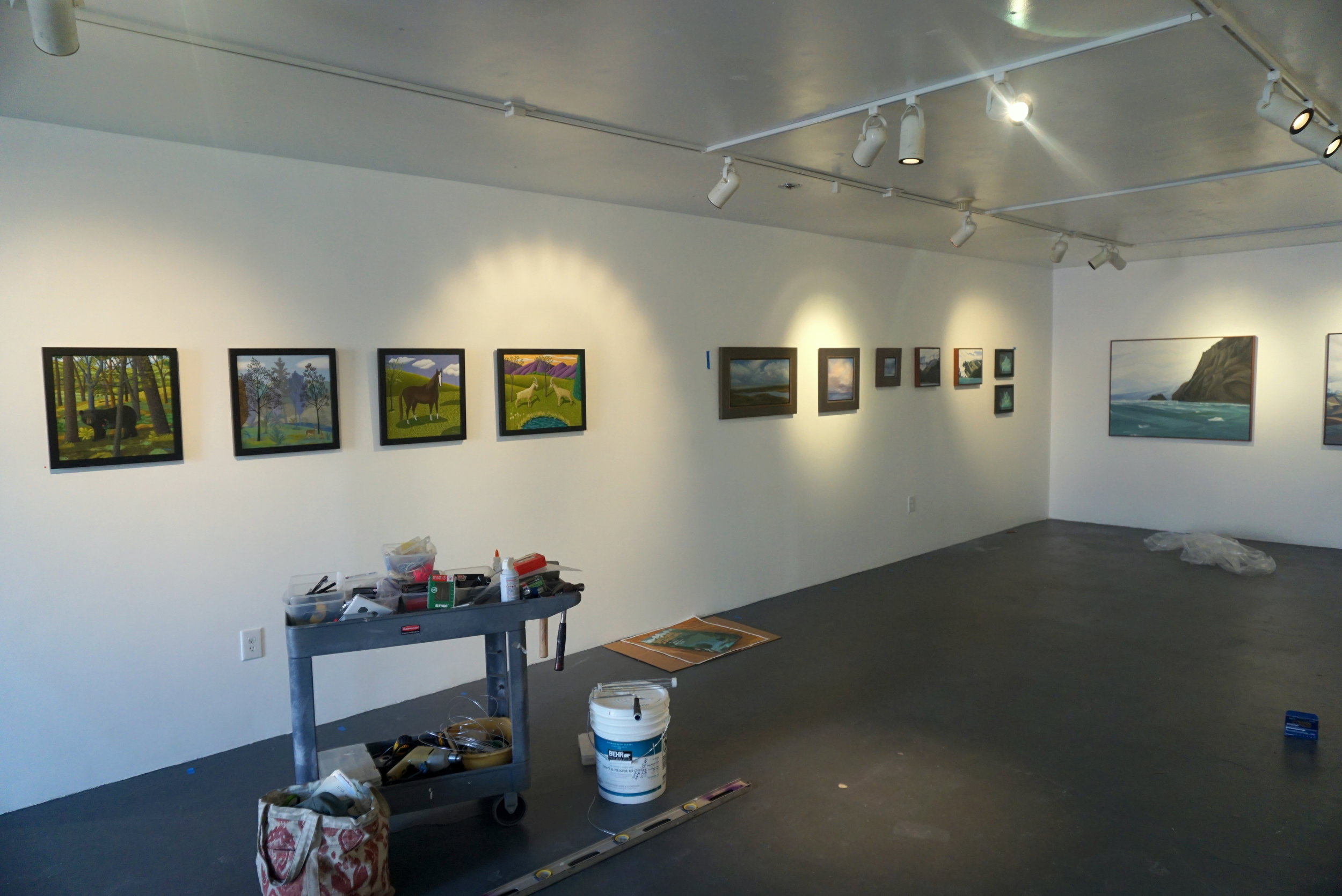  From left to right: works by Jane Troupe, Ruth Sorensen, Linda Lyons and Lisa Gilley. 