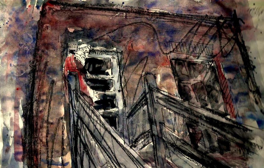 Self-portrait, Oxford (1990) watercolor, pencil and marker pen on paper, 9" x 12"