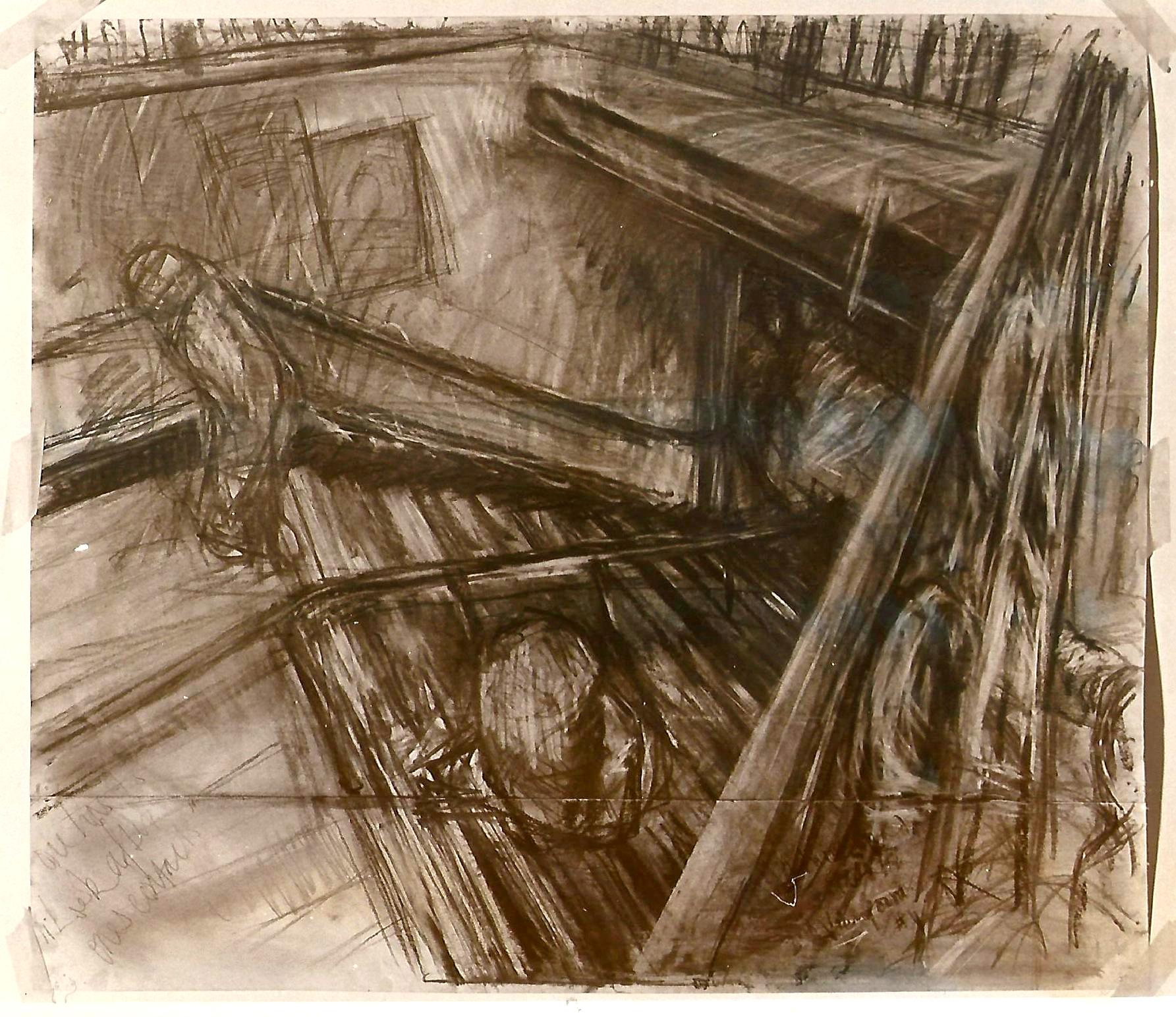  Maidenhead Station (1990)  charcoal and black chalk on paper, 36"&nbsp;x 39" 
