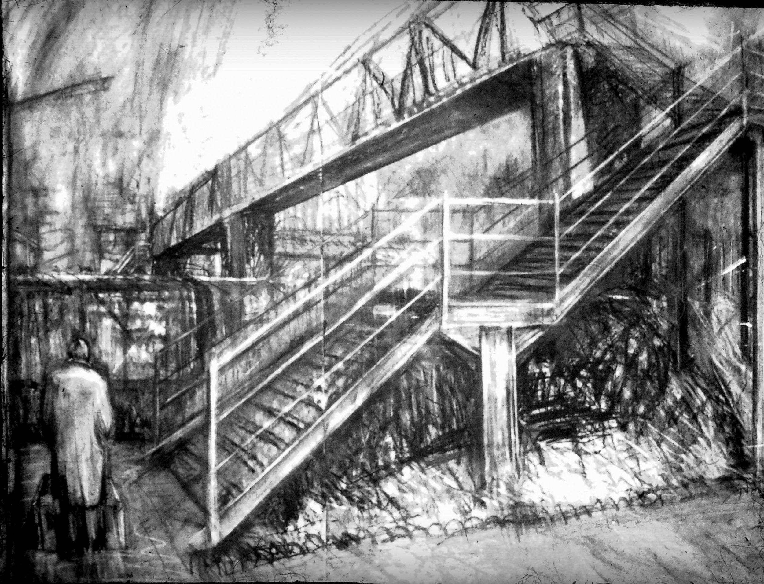  Jacob's Ladder, London W13 (1991)  charcoal and chalk on paper, 55" x 70" 