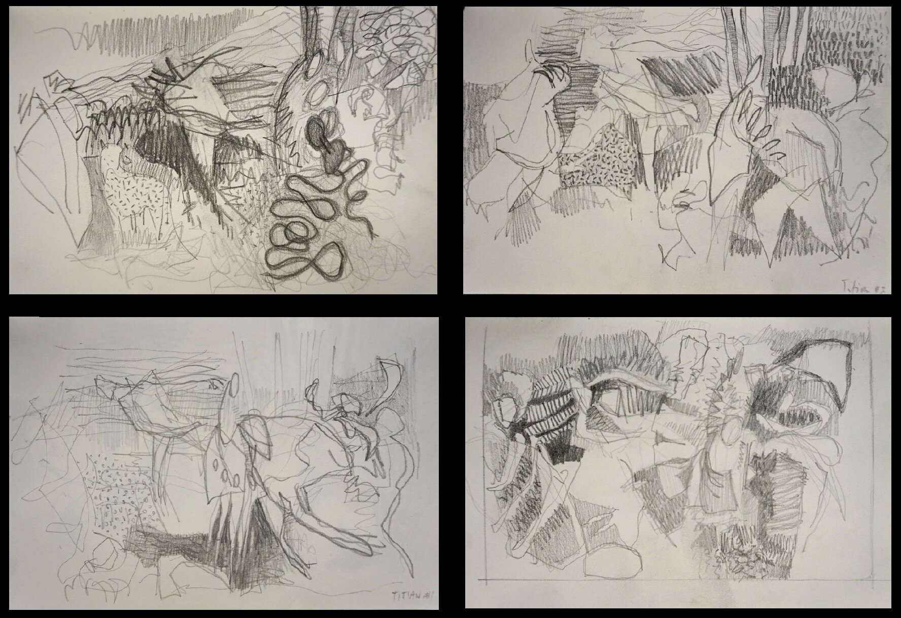 Some of my own small pencil studies after Titian. 