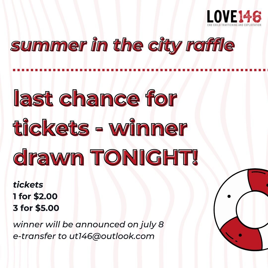 Hey UT146! Today is your LAST chance to purchase your tickets for the &ldquo;Summer in the City&rdquo; Raffle! Tickets are $2.00 each or grab 3 for $5.00 (payable to ut146@outlook.com), with all proceeds going directly to Love146 INGO!

Included in t
