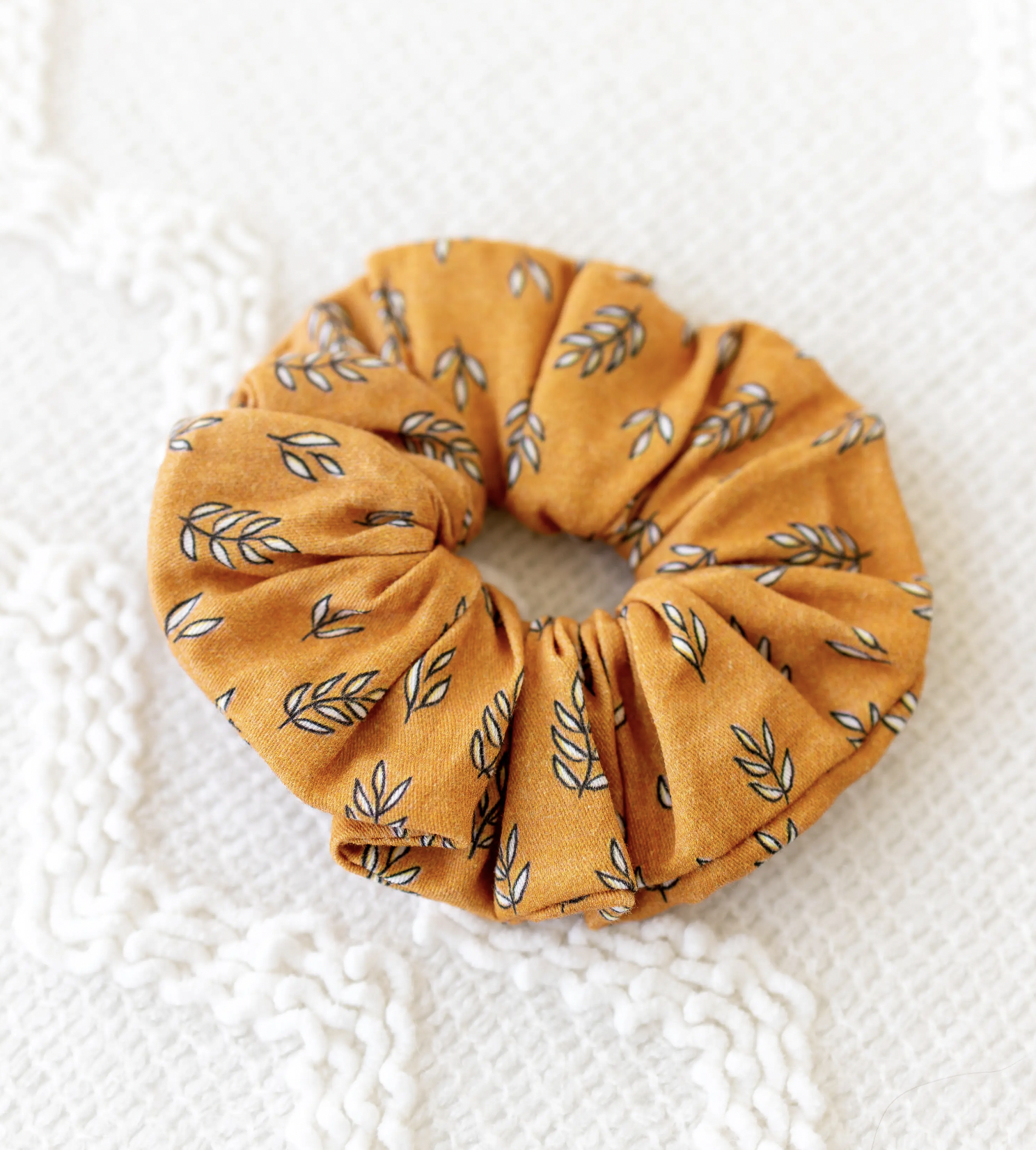 Burnt Orange Boho Leaves Scrunchie