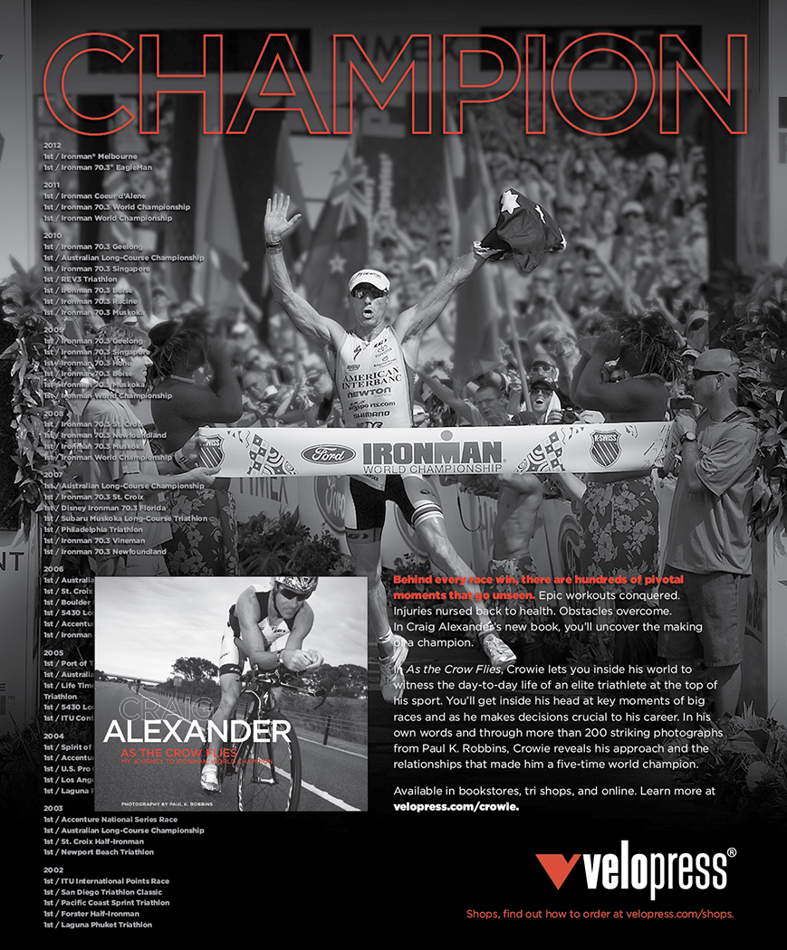 Full VeloPress page ad Book ad in various endurance sports publications.