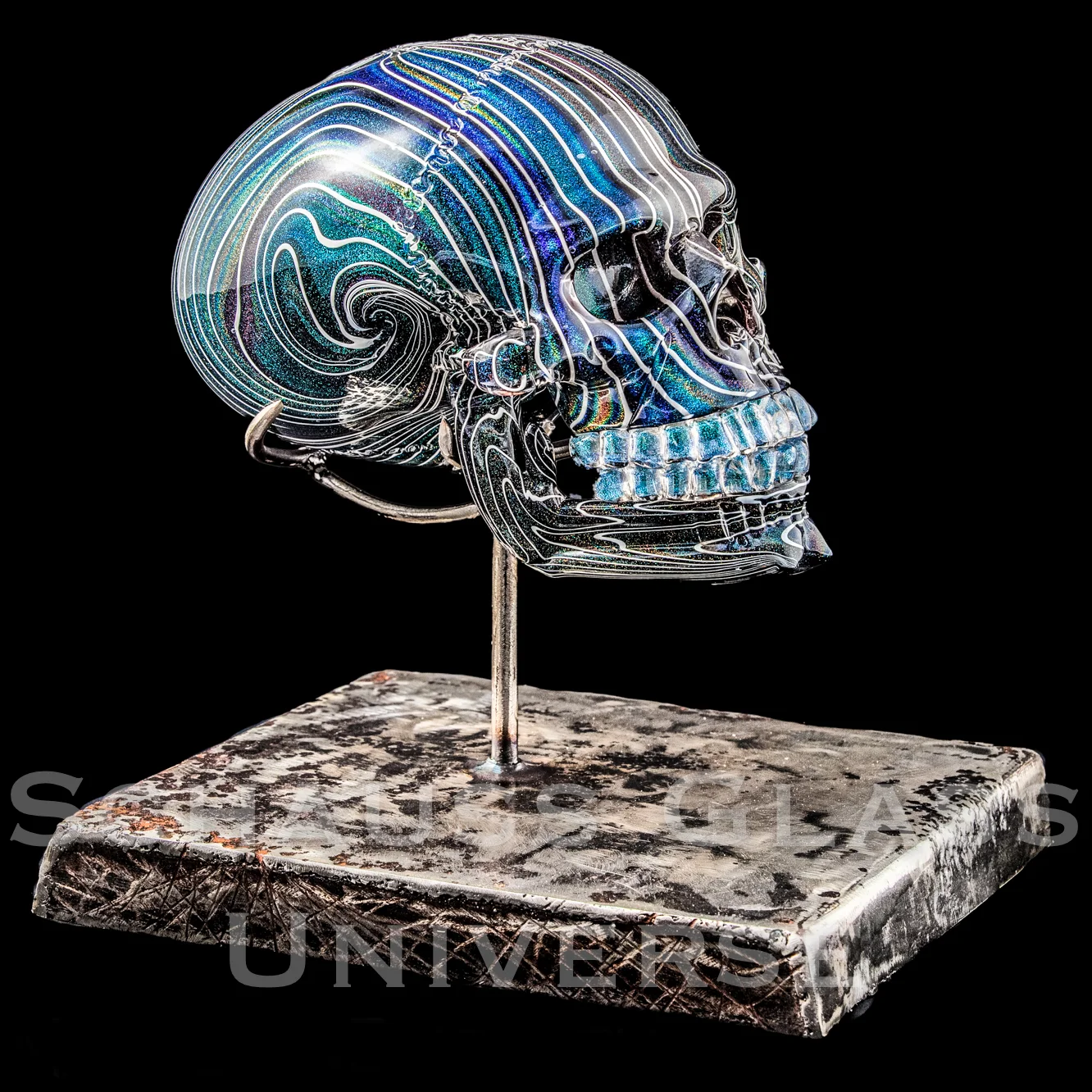 ©2015SchaussGlassblowingLLC SkullHumanDichroW:Stand.jpg