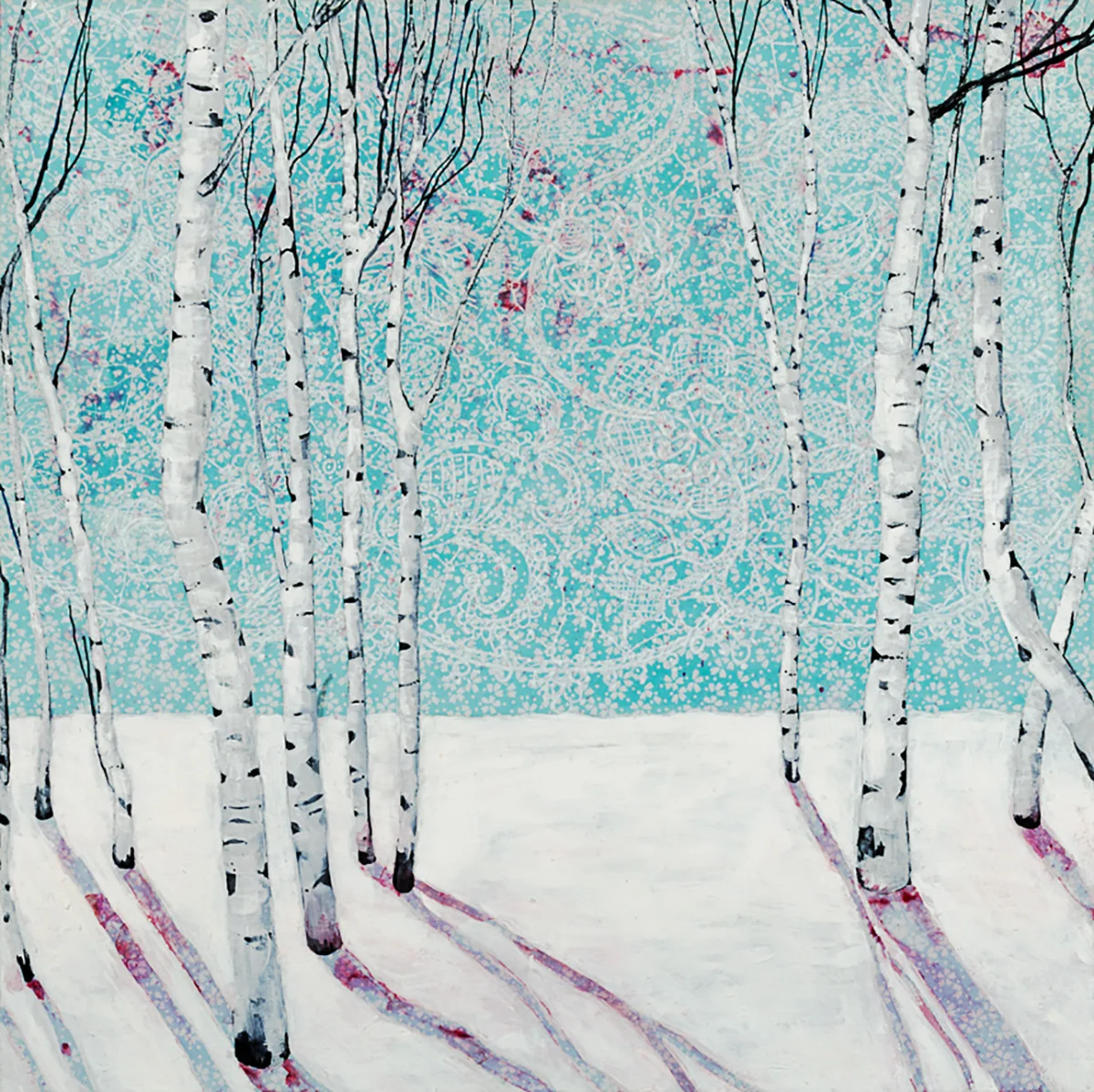 Adorned Snow (right) Mixed Media diptych 20 x 20 inches SOLD