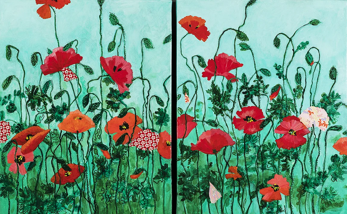 Poppy Fields Before the Flying Monkeys Mixed Media diptych 16 x 24 inches each 690 (pair) 490 (each)