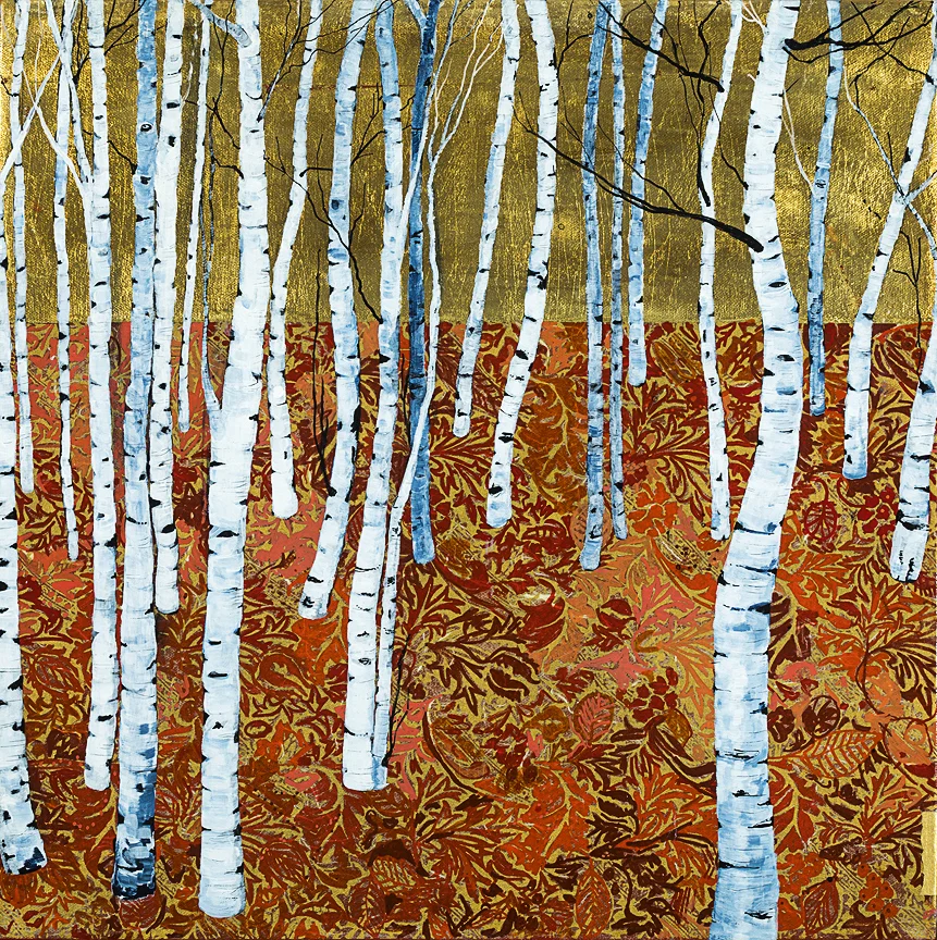Guilded Autumn Acrylic Printed Paper on Gold Leaf 20 x 20 inches