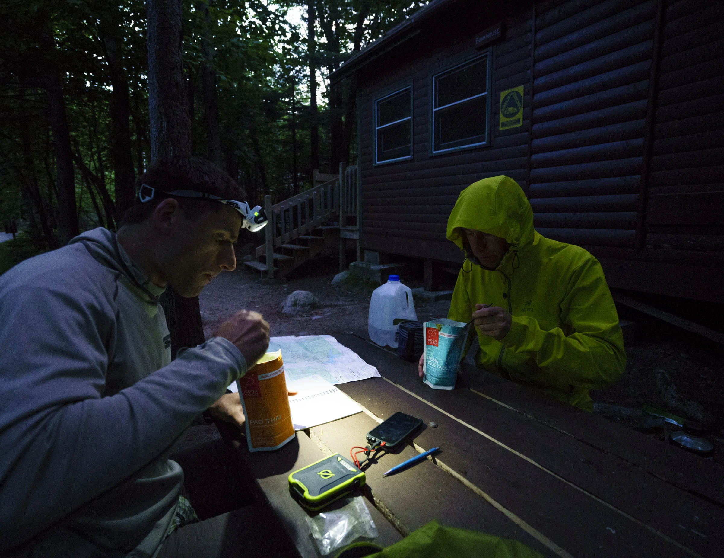 Downing some Good To-Go meals while we planned out the following day
