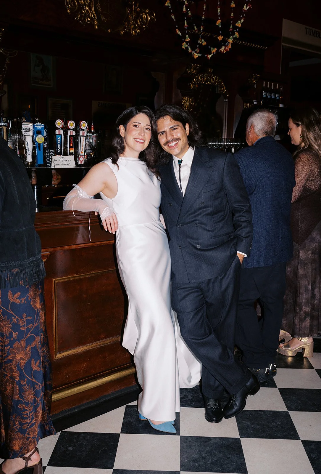 Editorial Style Wedding Photos Bride Groom At Bar Flash Photography