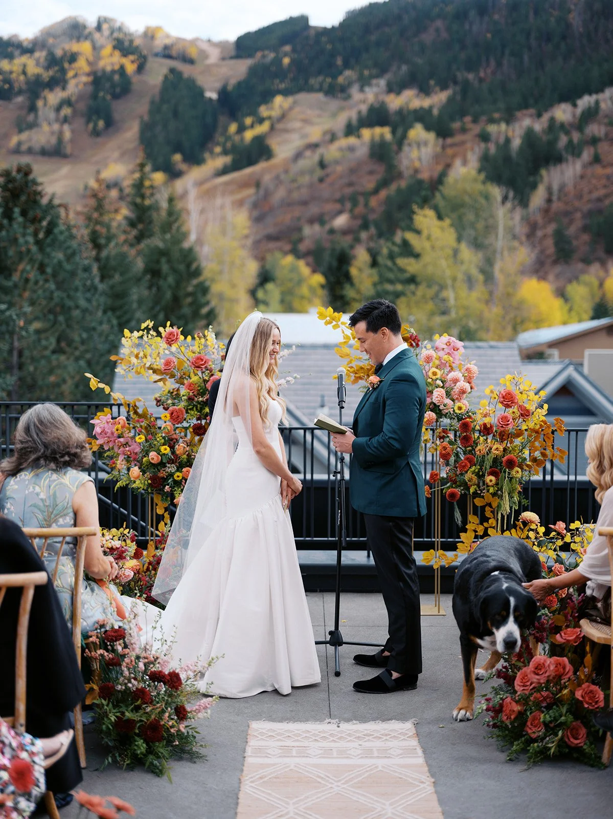 Fall wedding portraits in the mountains near Aspen Colorado