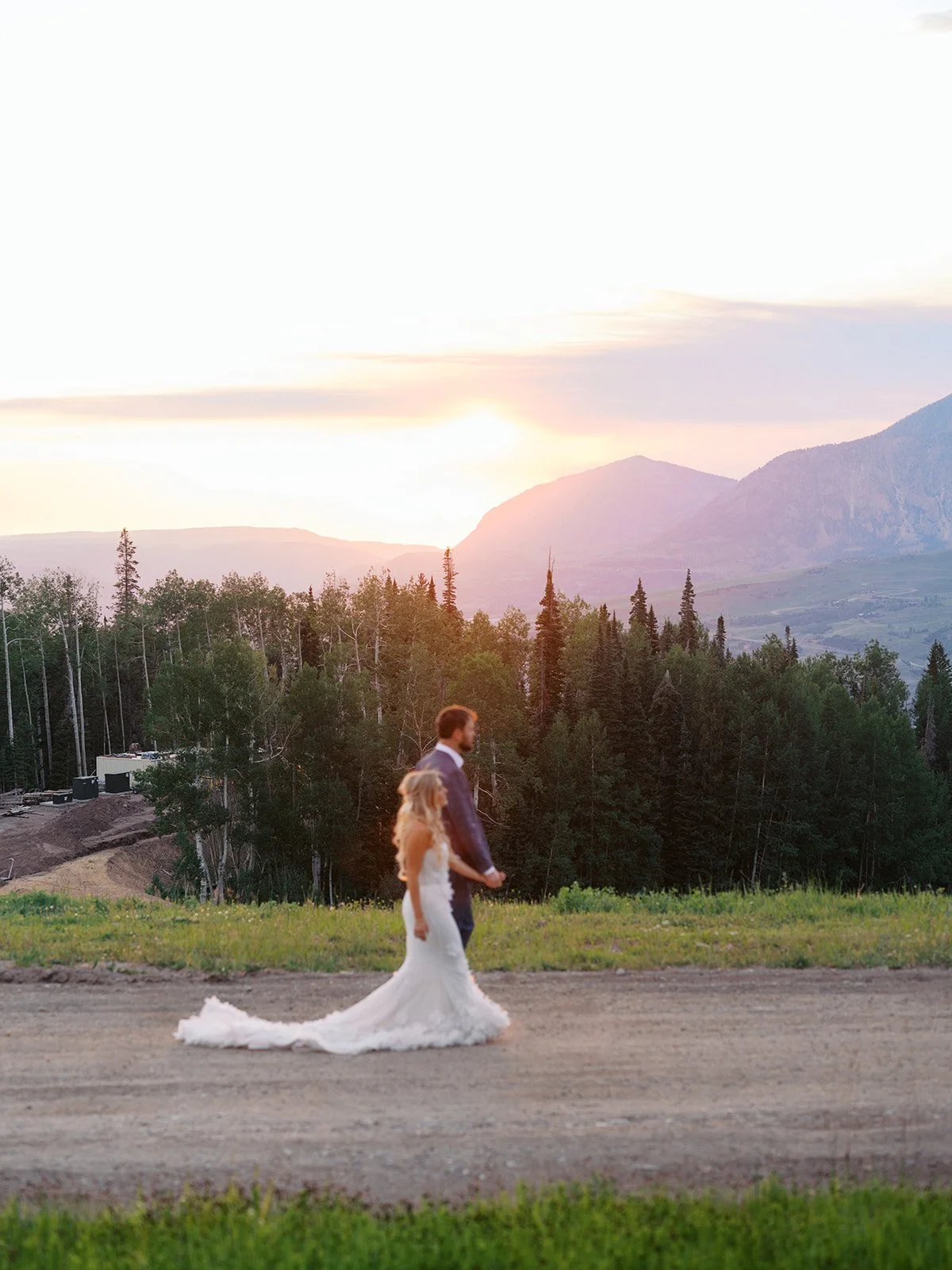 Bride and groom golden hour at Gorrono Ranch in Telluride