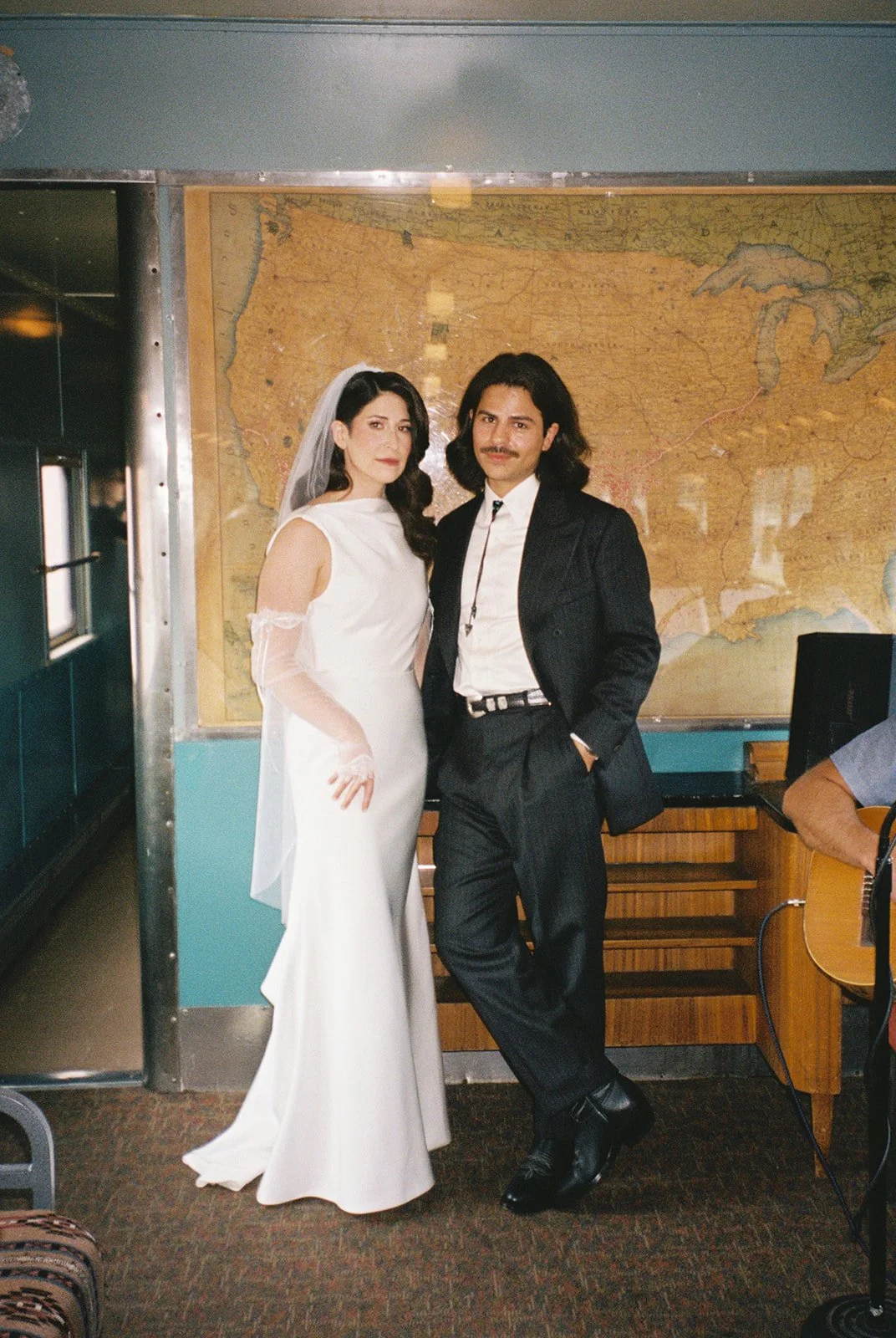 Editorial style wedding photos on 35mm film bride and groom flash photography