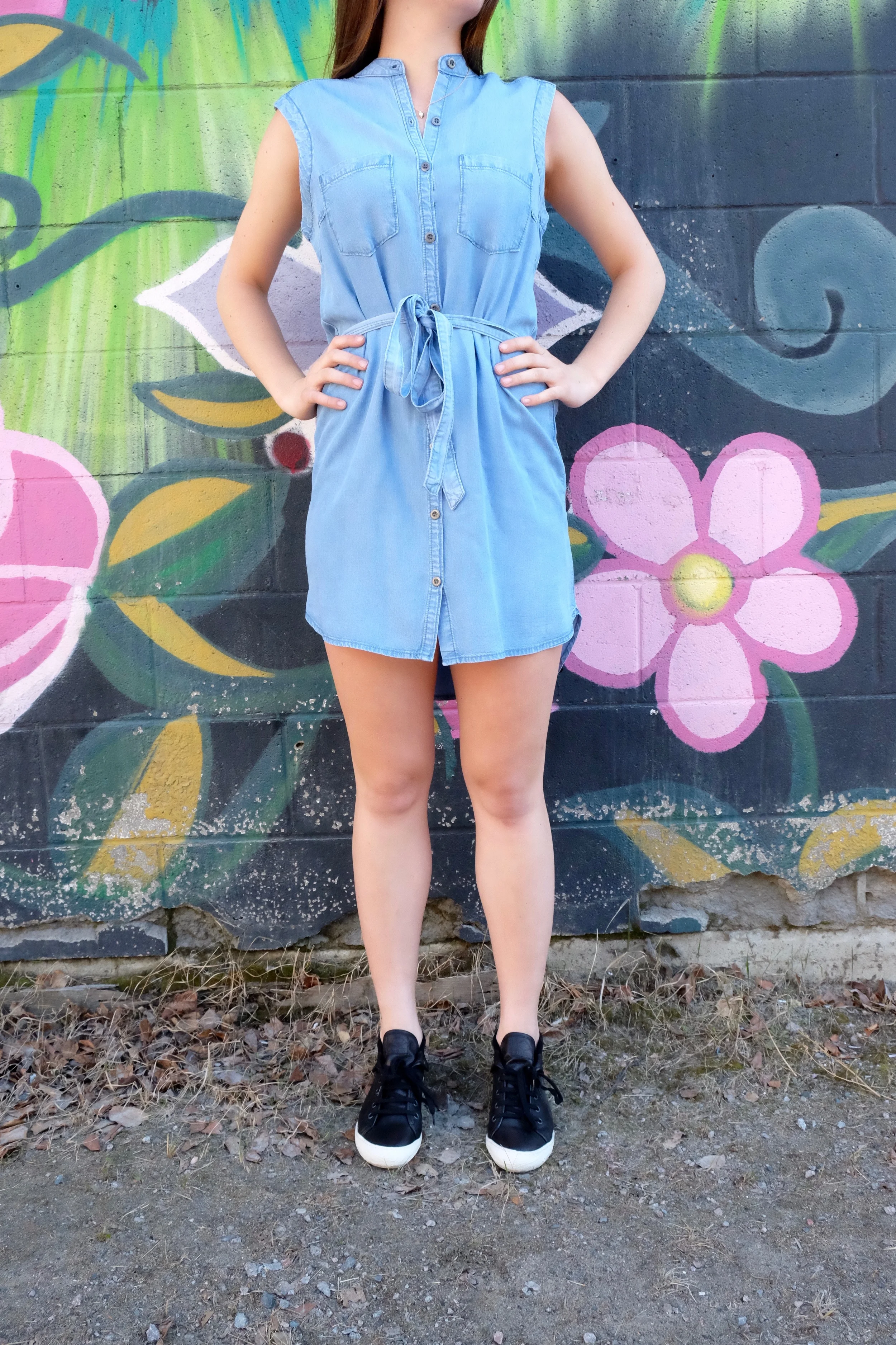 Yoga Jeans Sleeveless Tencel Denim Shirt Dress.