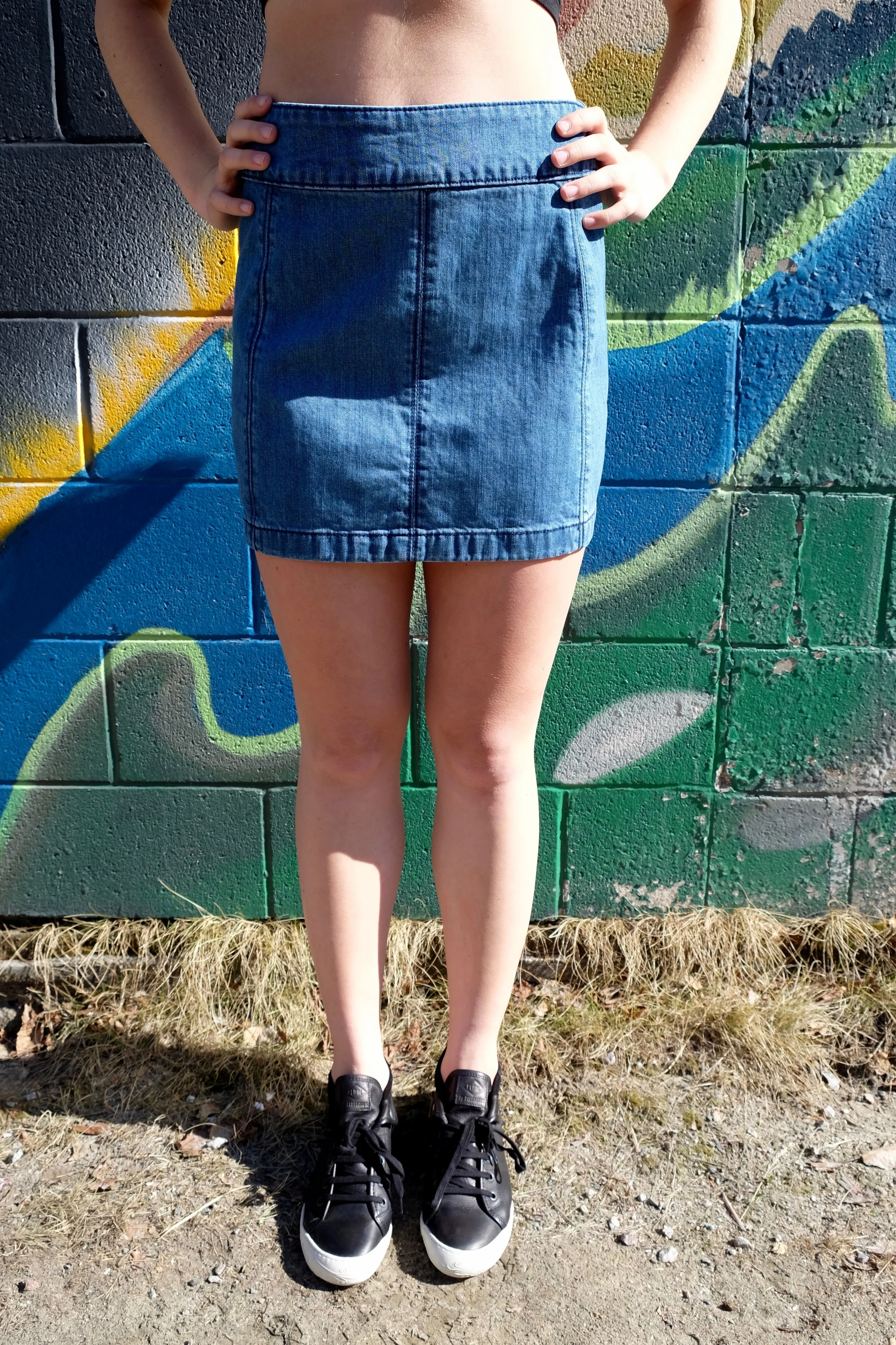 Free People Zip To It Denim Mini Skirt.