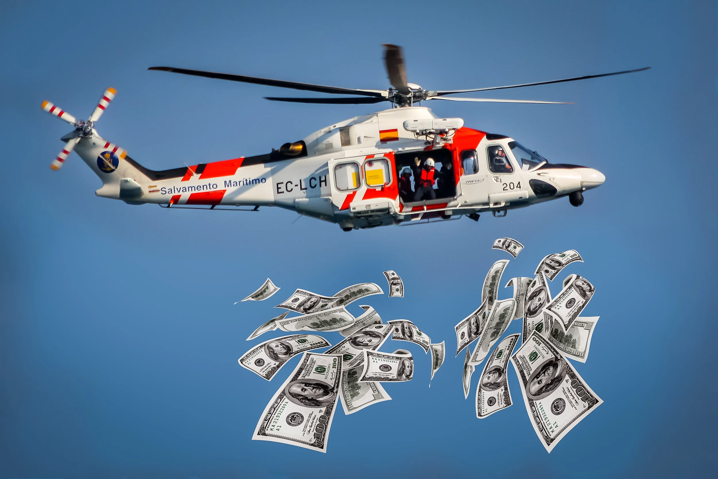 Helicopter Money. Image composed from photos by Jordi Payà and 401(K) 2012 . Licensed under CC BY-SA 2.0.