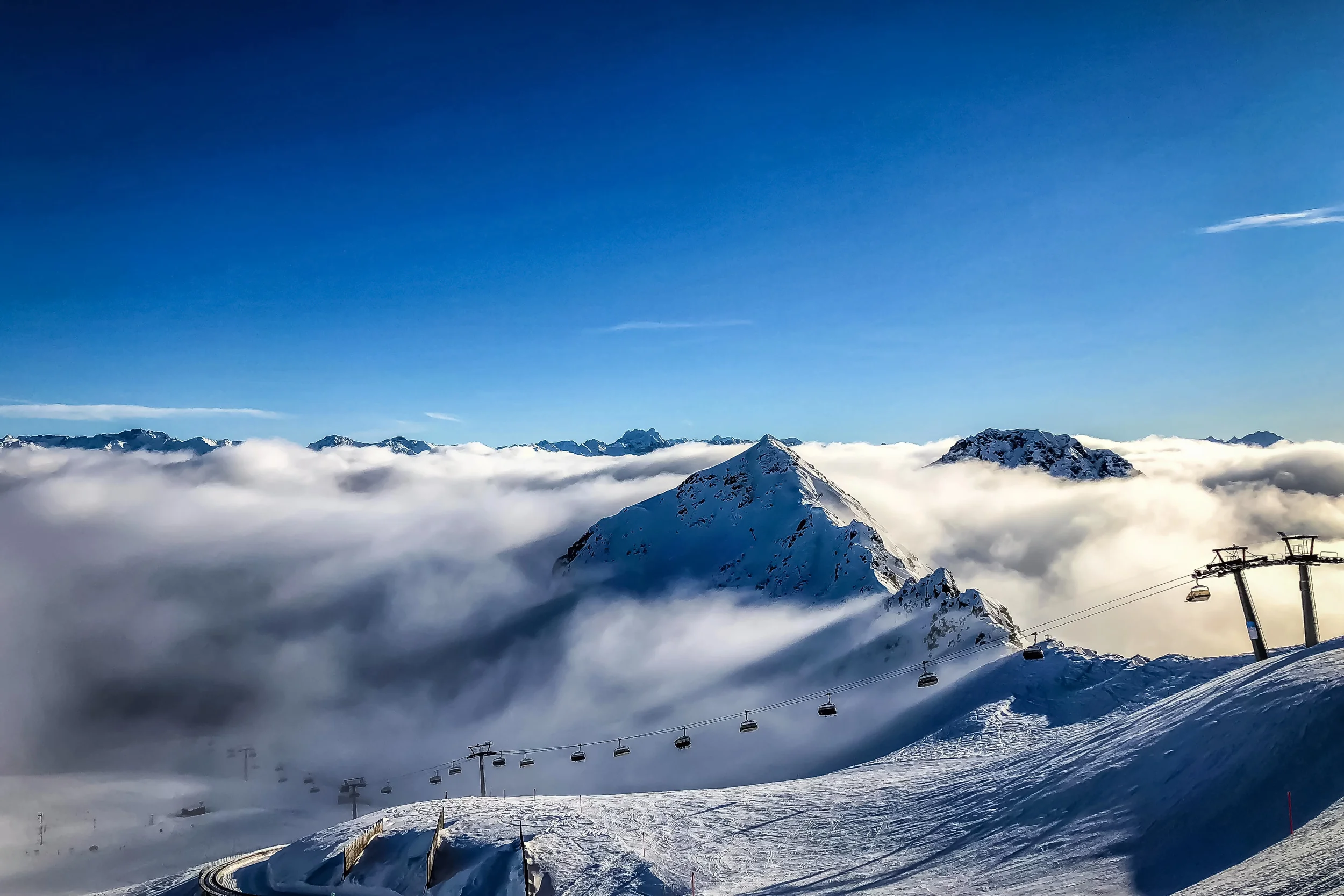 High above the clouds at Weissfluhjoch station. Davos, Switzerland, January 2018.