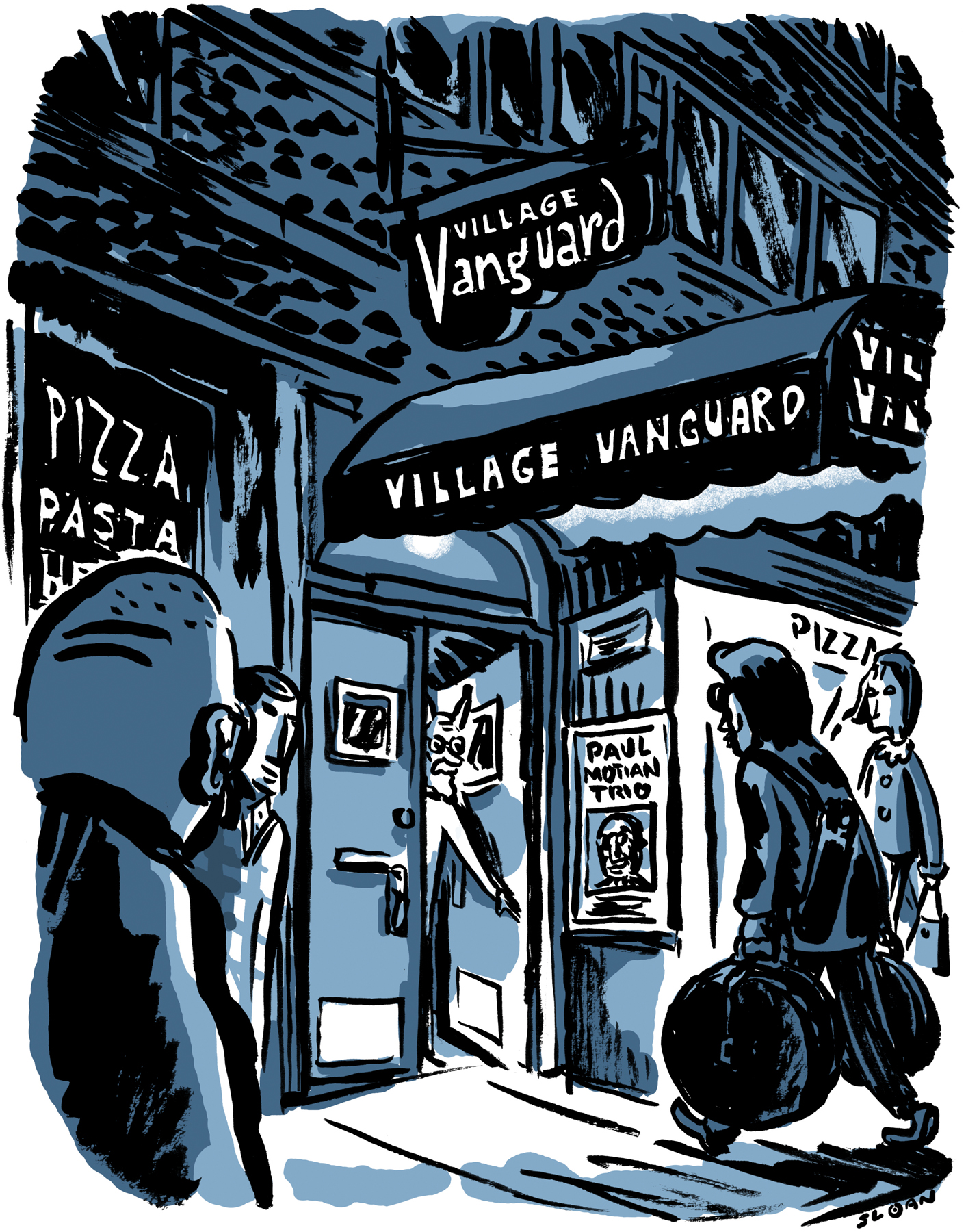 Paul Motian arriving at the Village Vanguard, NYC.
