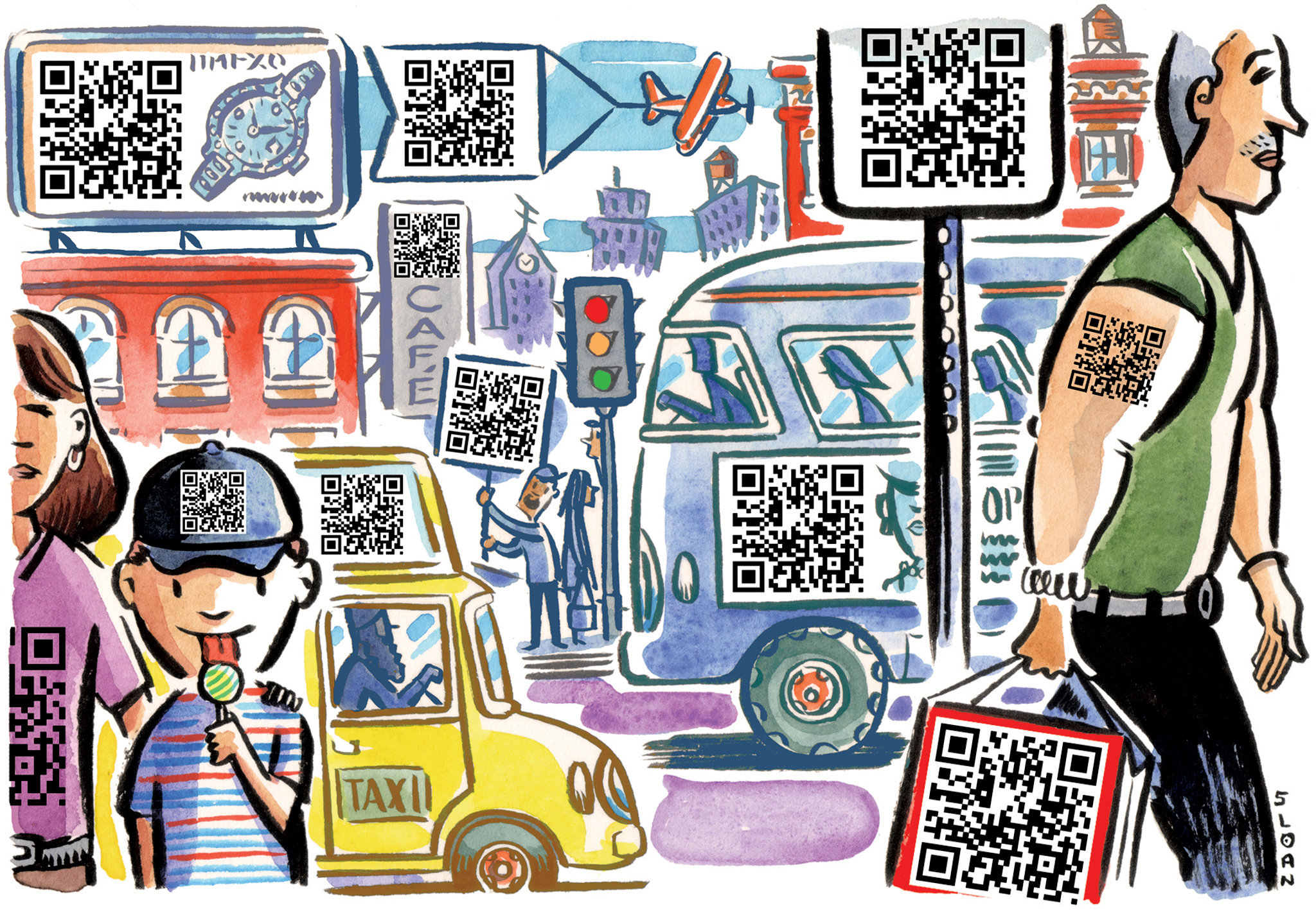 Omnipresent QR codes.