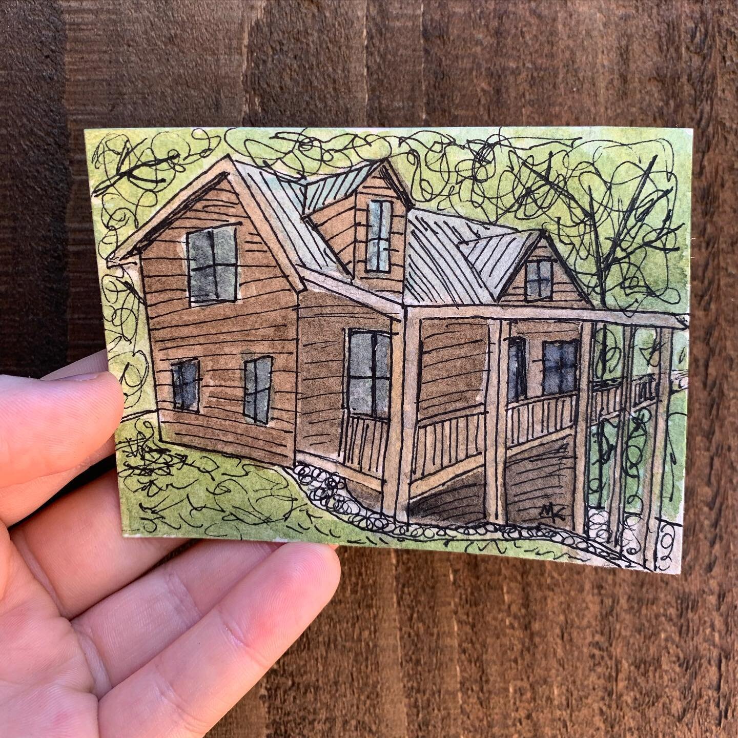 I&rsquo;ve been out of town for a few weeks recharging and making/teaching some art @campgreystone, but I&rsquo;m back, gearing up for the school year, and ready to share some more minis from this summer! #minihouseportrait #houseportrait #chattanoog