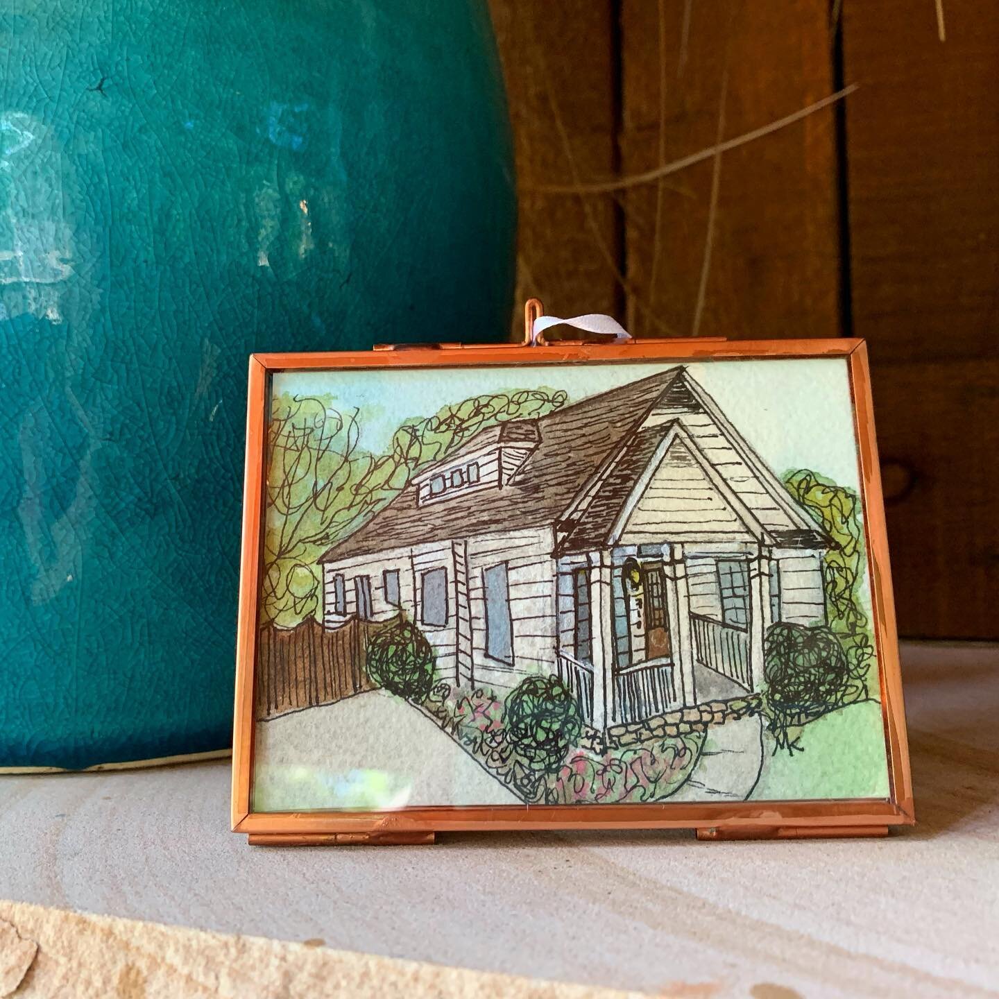 This rainy Monday has me wanting to stay cozy at home. Who&rsquo;s with me? #minihouseportrait #realtorgifts #houseportrait #watercolor #watercolorandink #smallpainting #art #chattanoogaartist #noogamade #custompainting #customart #artgifts