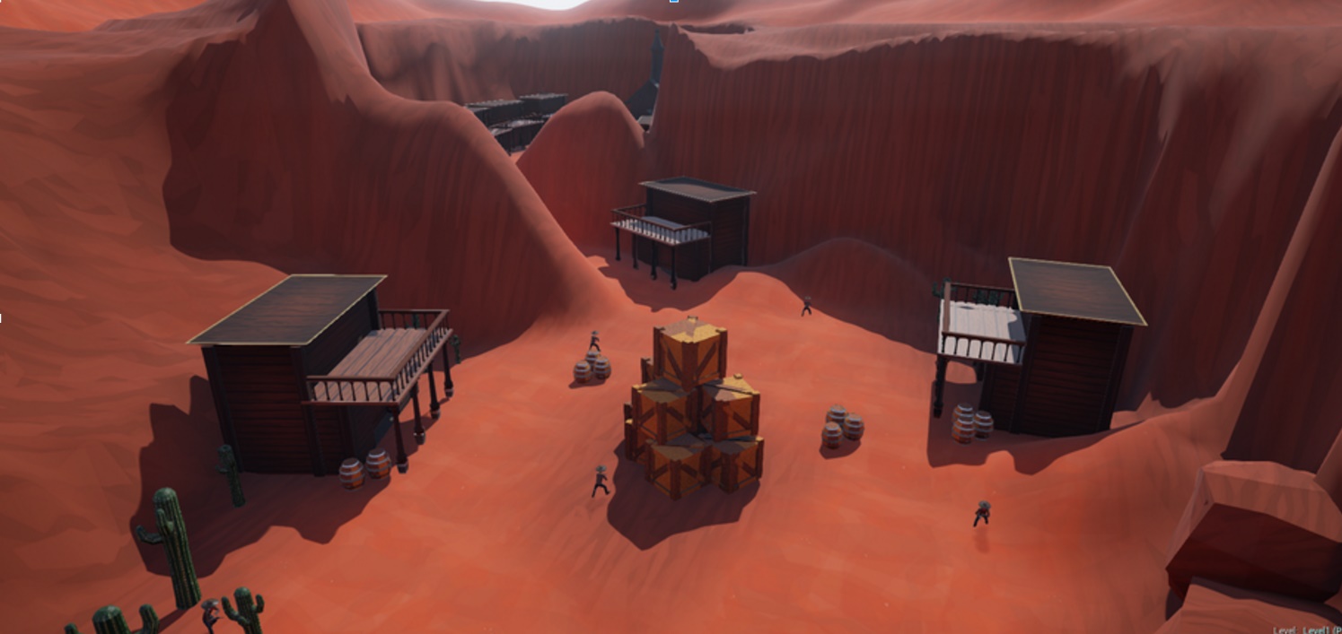 A view of the first level from up above! Enemies dot the town.